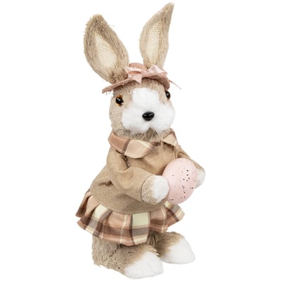 12″ Beige Girl Easter Rabbit Figurine with Plaid Dress By Northlight | Michaels