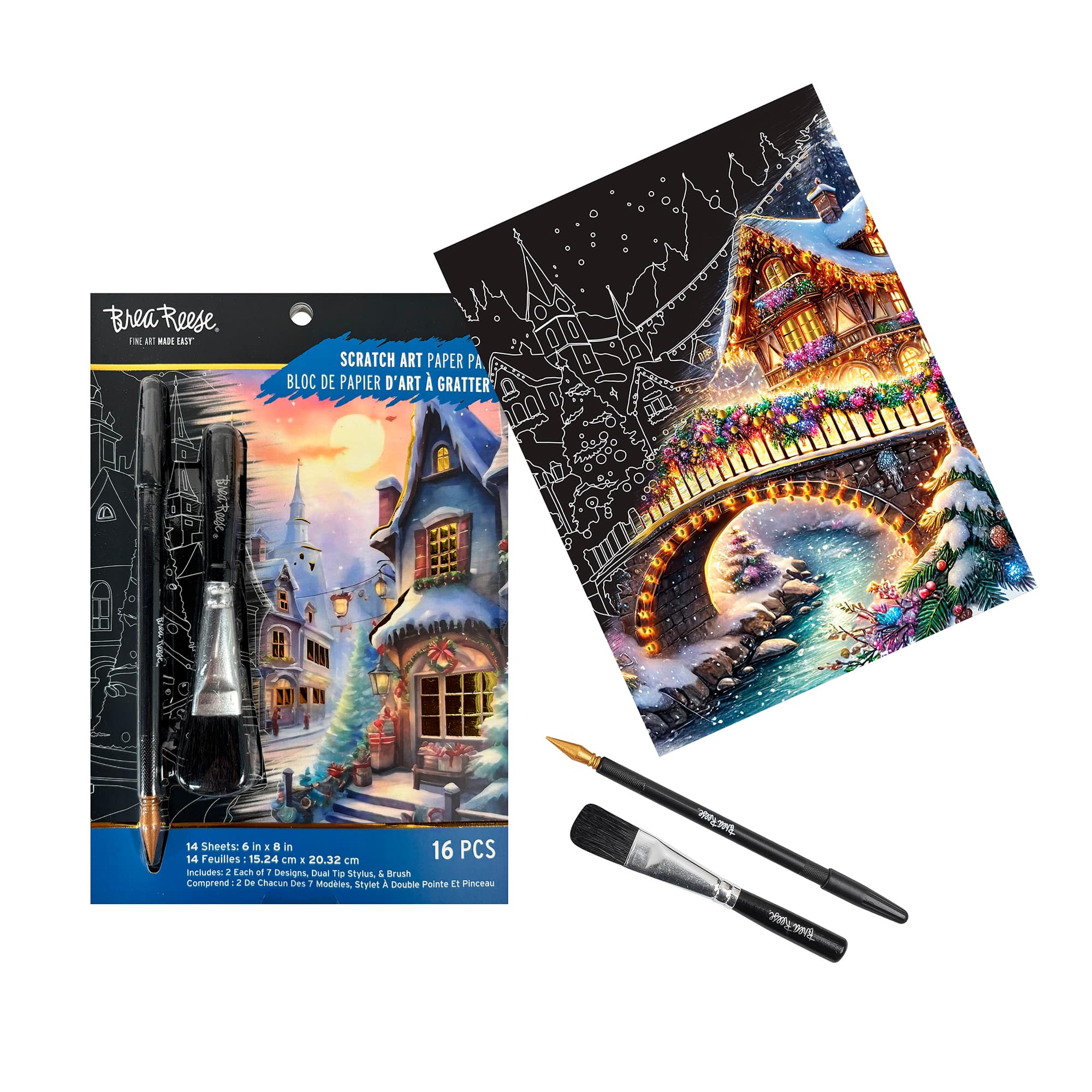 Brea Reese&#x2122; 6&#x22; x 8&#x22; Christmas Village Scratch Art Paper Pad