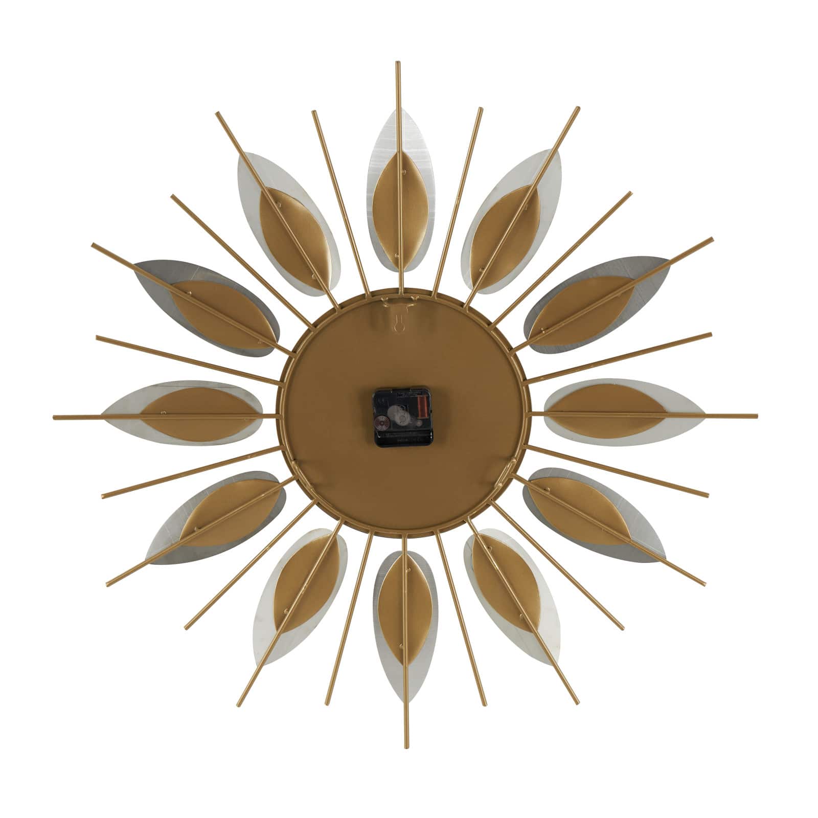 26" Gold Stainless Steel Metal Leaf Radial Decorative Wall Clock with Black Accents