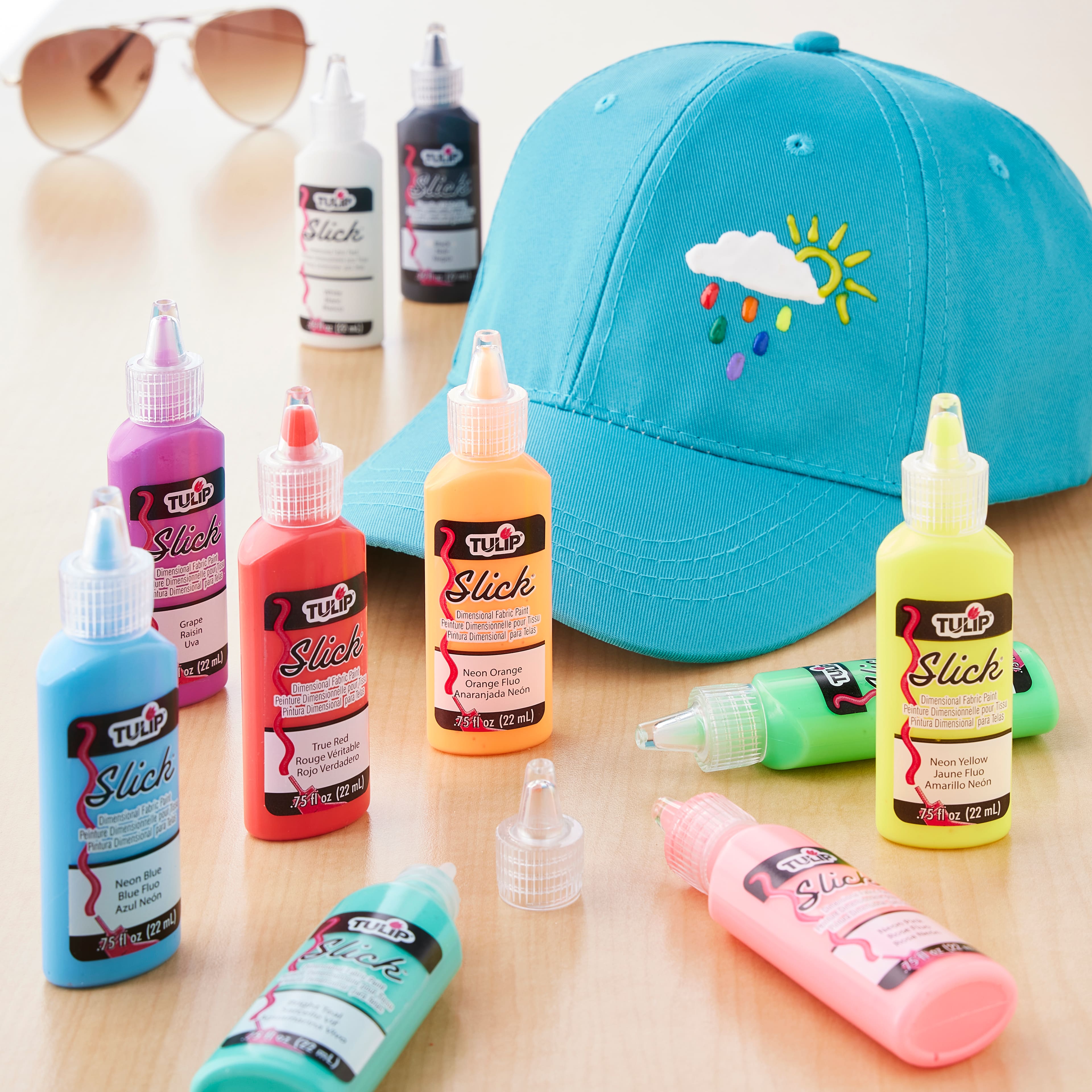 Peinture pour tissu dimensionnelle de Tulip, couleurs arc-en-ciel et néon