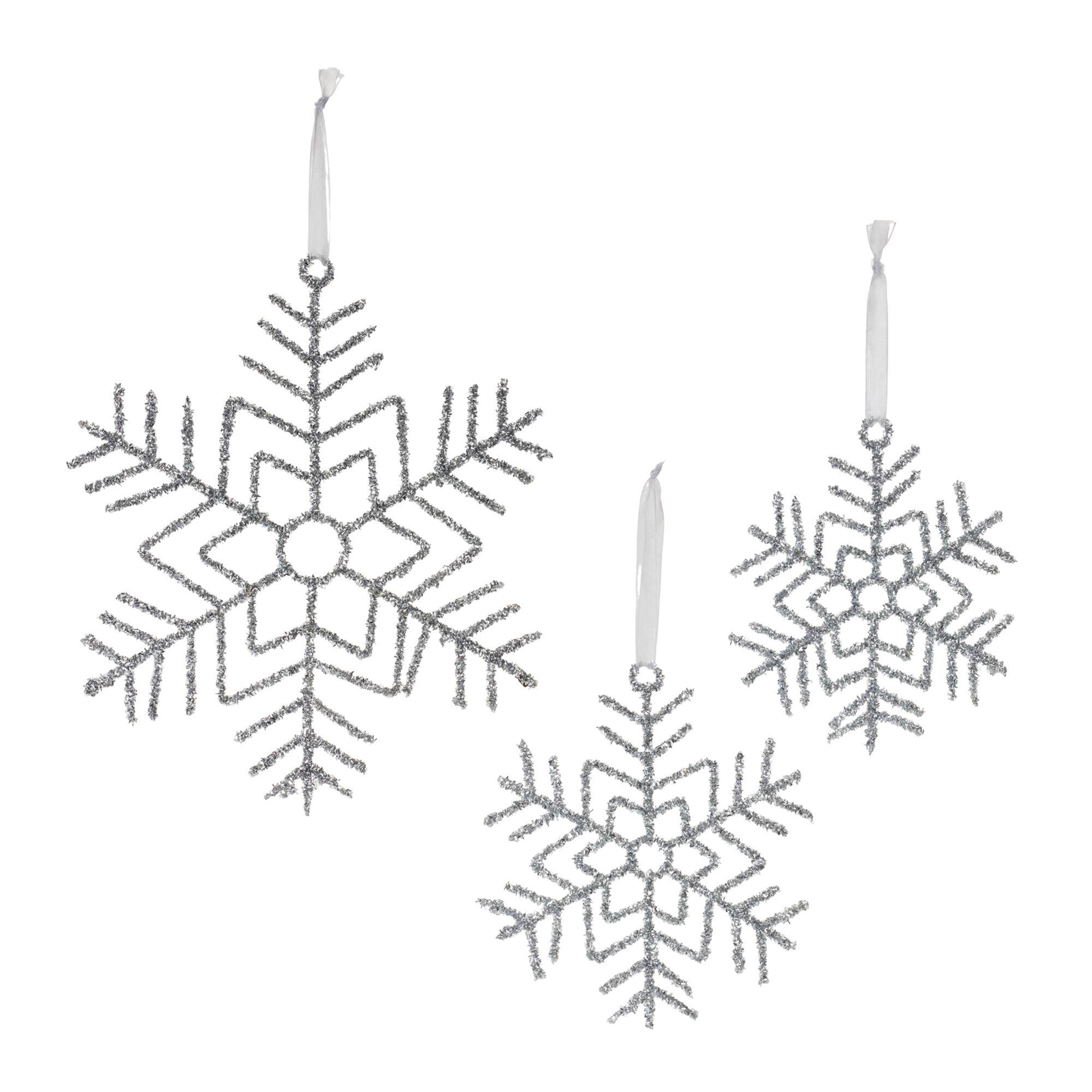 Glittered Silver Snowflake Wire Ornament Set