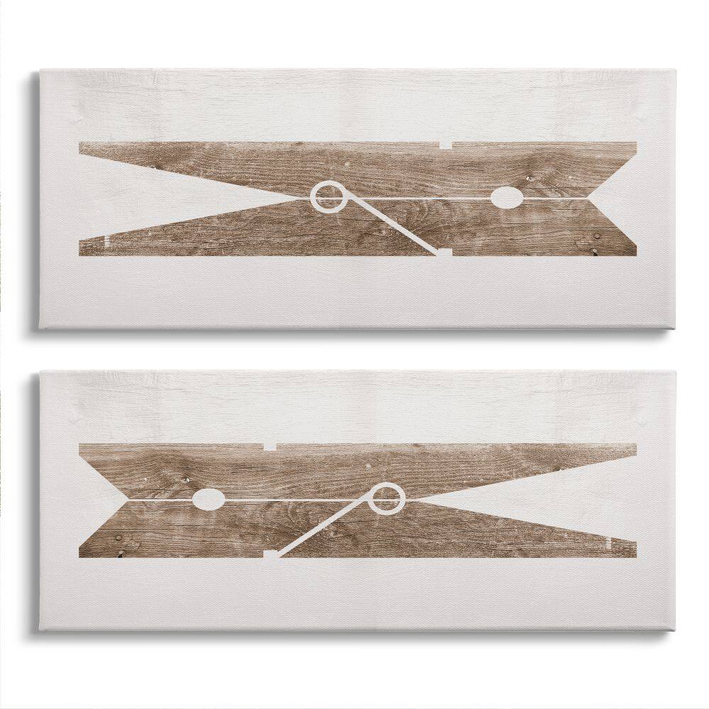 Stupell Industries Minimal Laundry Clothespins Brown White Design Canvas Wall Art