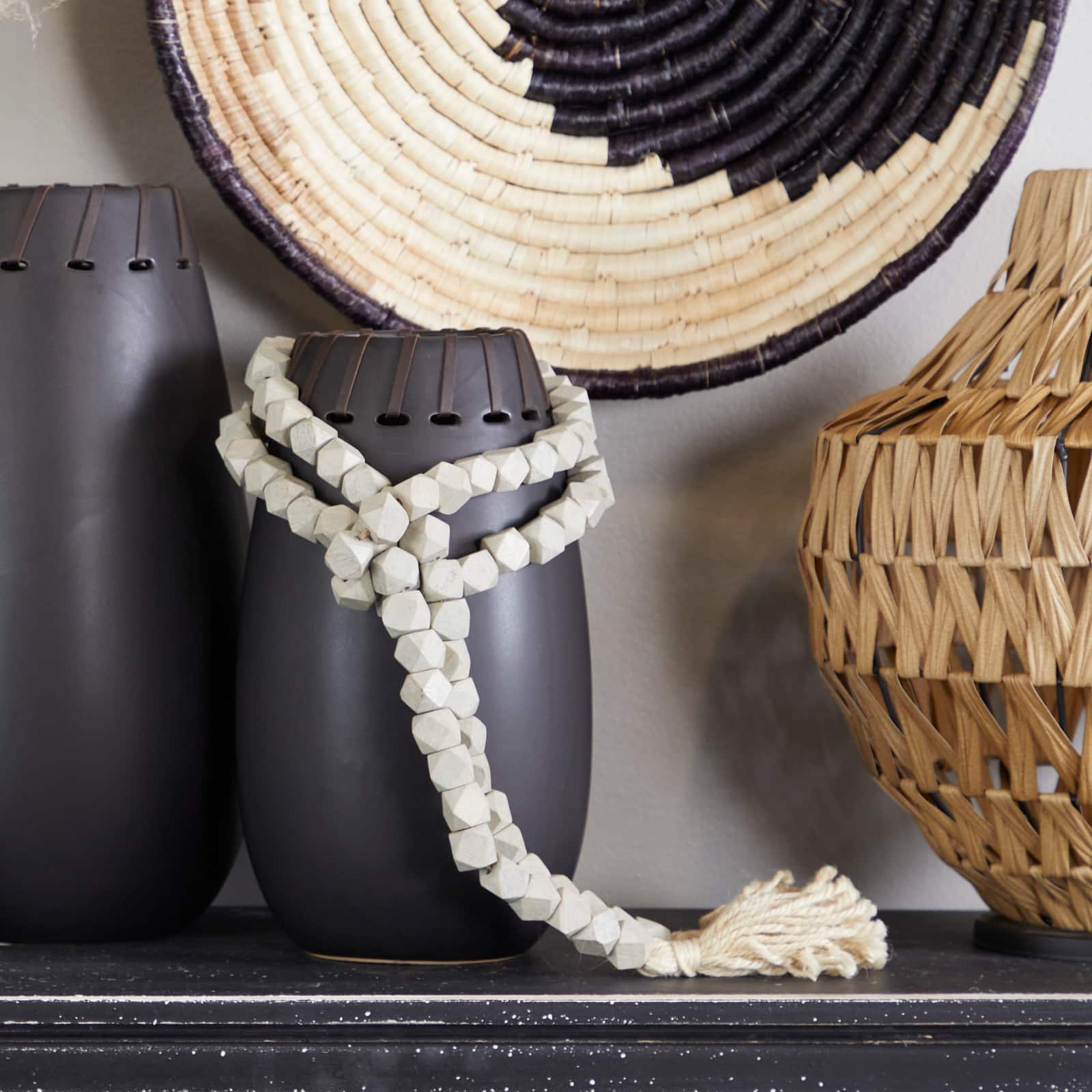 80" Bohemian Mango Wood Beads with Tassels Garland