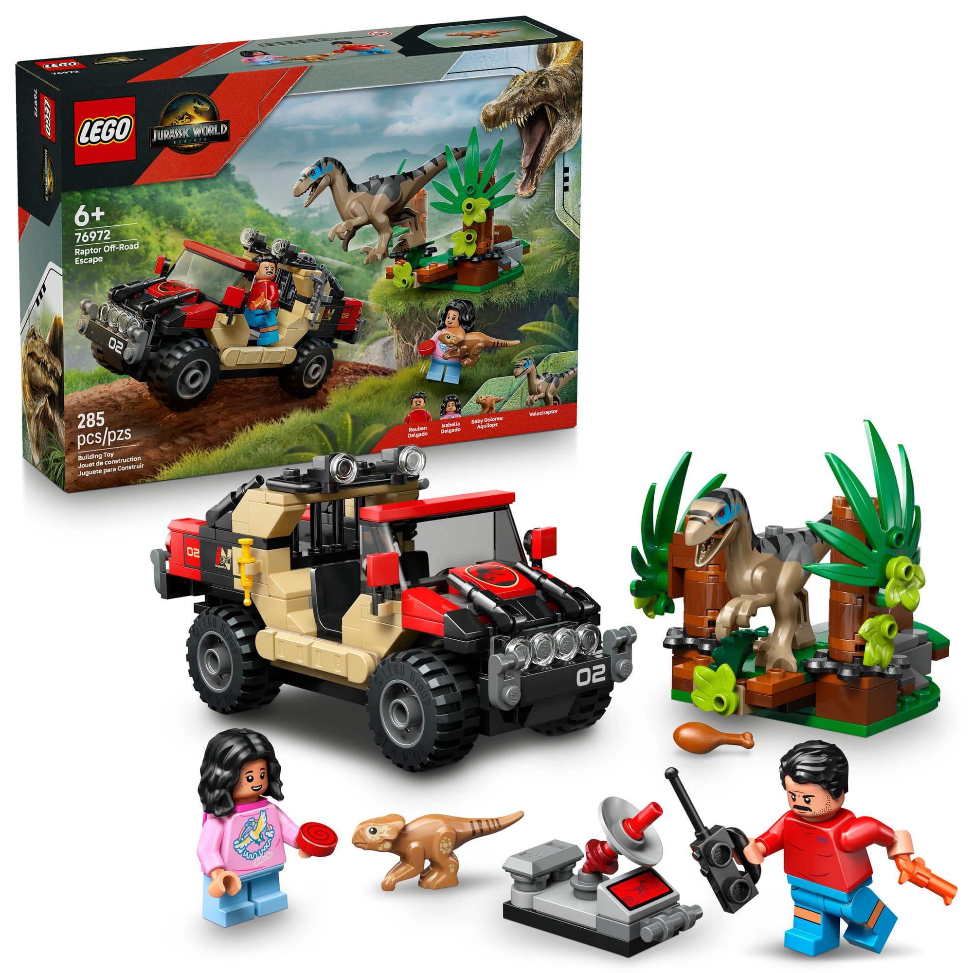 LEGO® Jurassic World Raptor Off-Road Escape Velociraptor Toy Dinosaur 76972