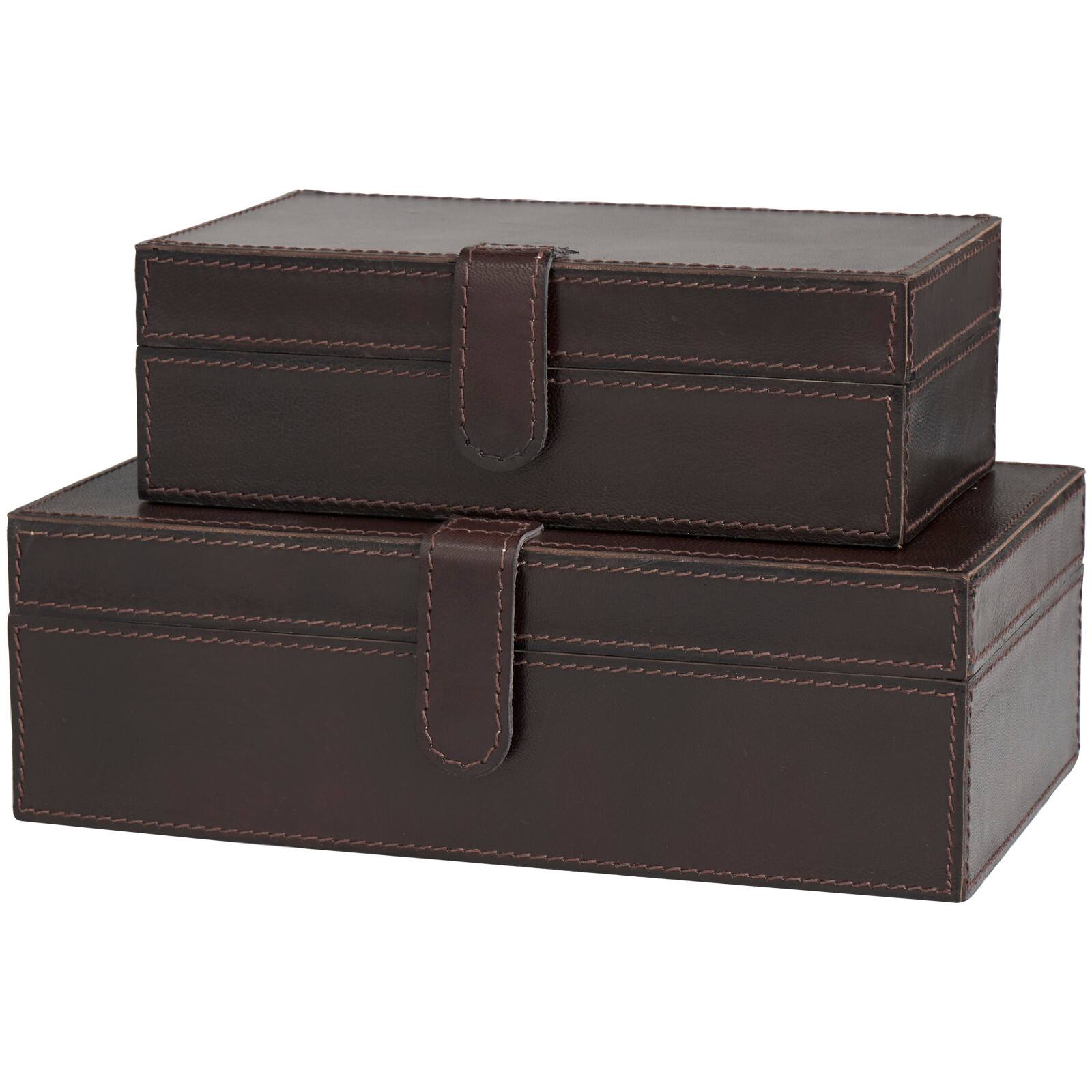 Dark Brown Leather Storage Box Set