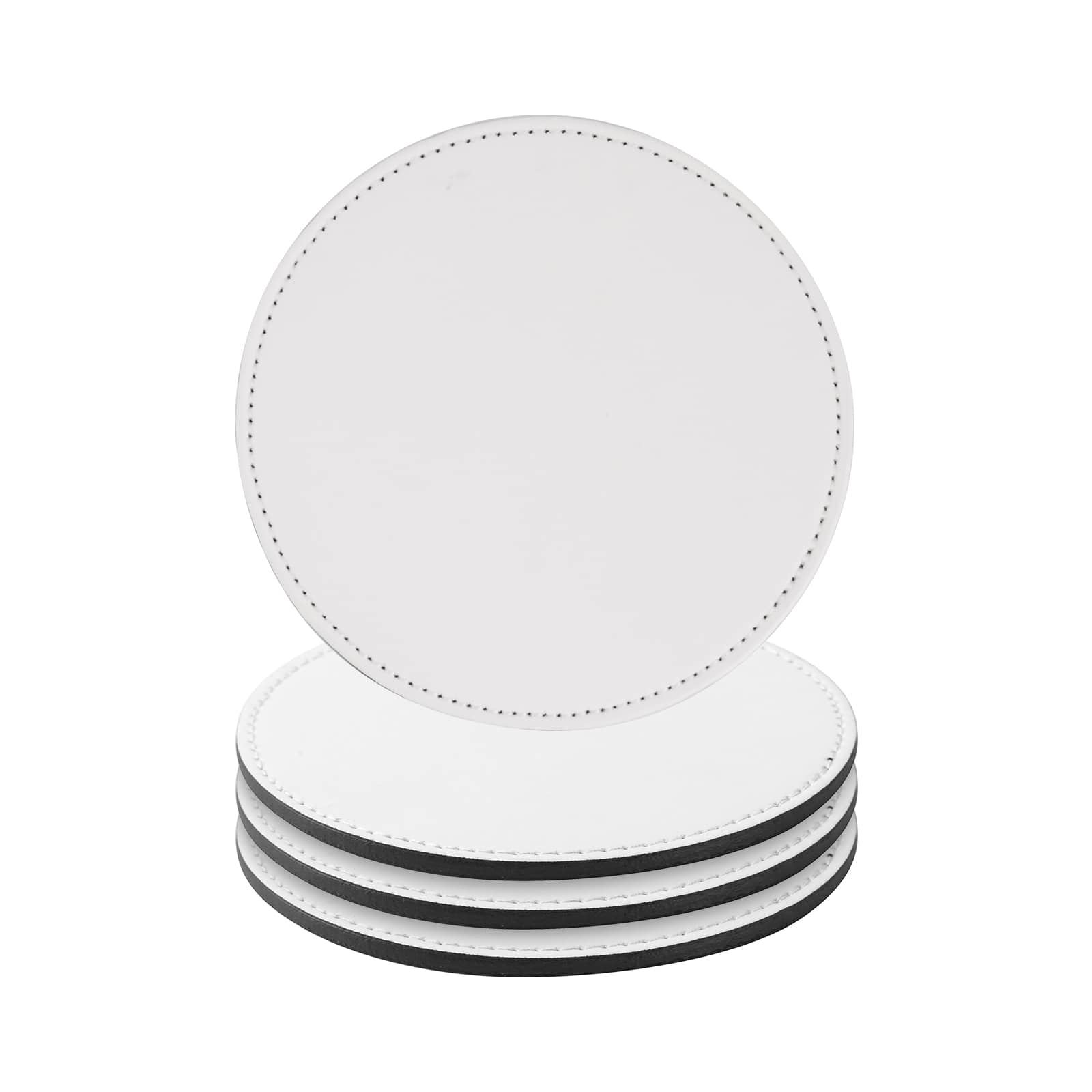 Craft Express White Coaster PU Leather Round 3.93&#x22;, 4ct.