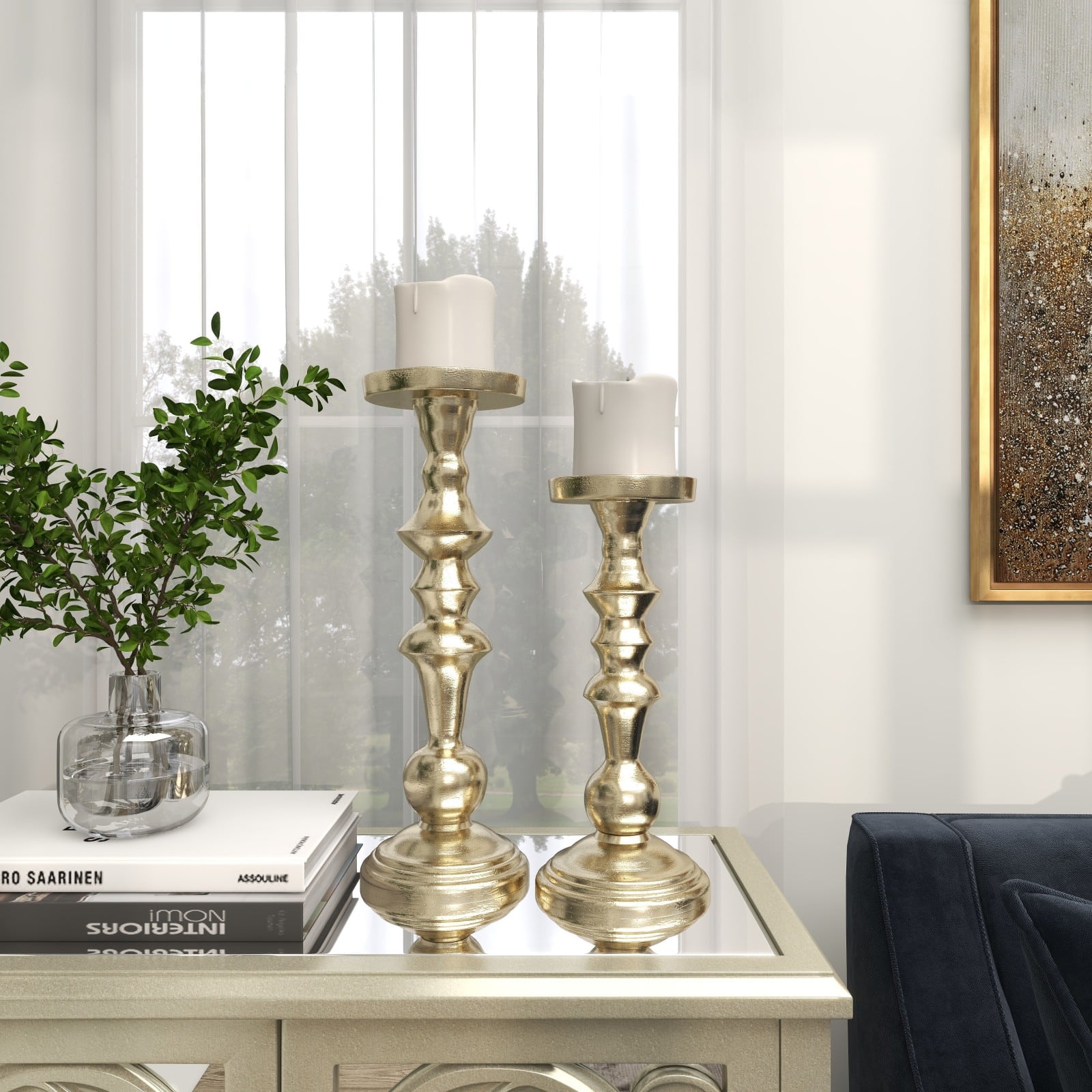 Gold Aluminum Candle Holder Set