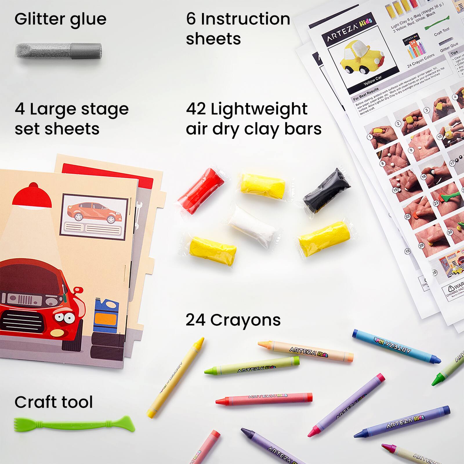 Arteza&#xAE; Kids Car Garage Medium Stage Clay Kit, 72 pcs