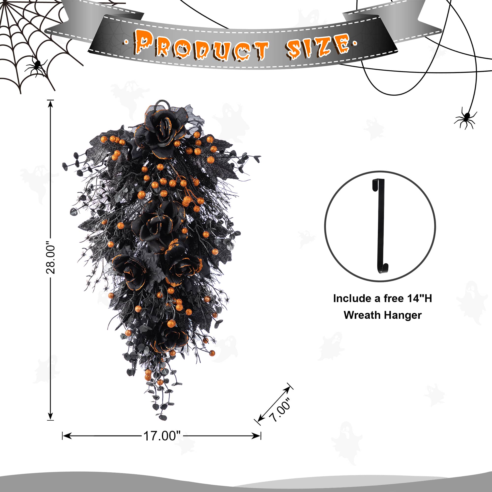 Glitzhome&#xAE; 28&#x22;H Halloween Black Rose and Berry Swag with Hanger
