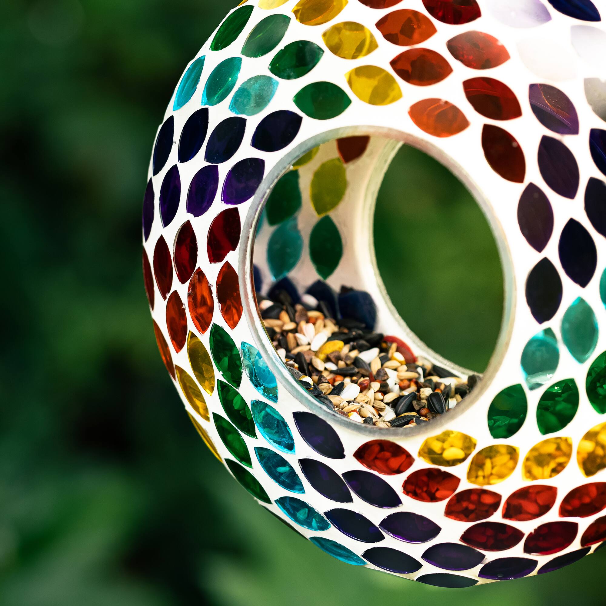 Glitzhome&#xAE; 8&#x22; Multicolor Mosaic Glass Round Hanging Bird Feeder