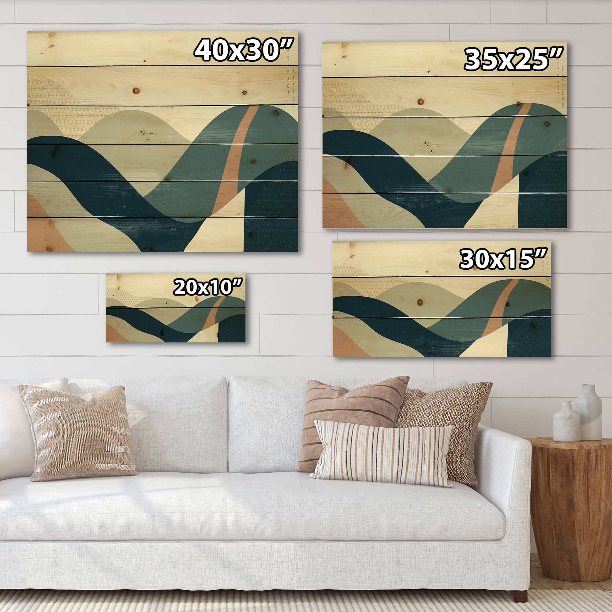 Designart - Abstract Geometric Landscape With Hills - Modern Print on Natural Pine Wood