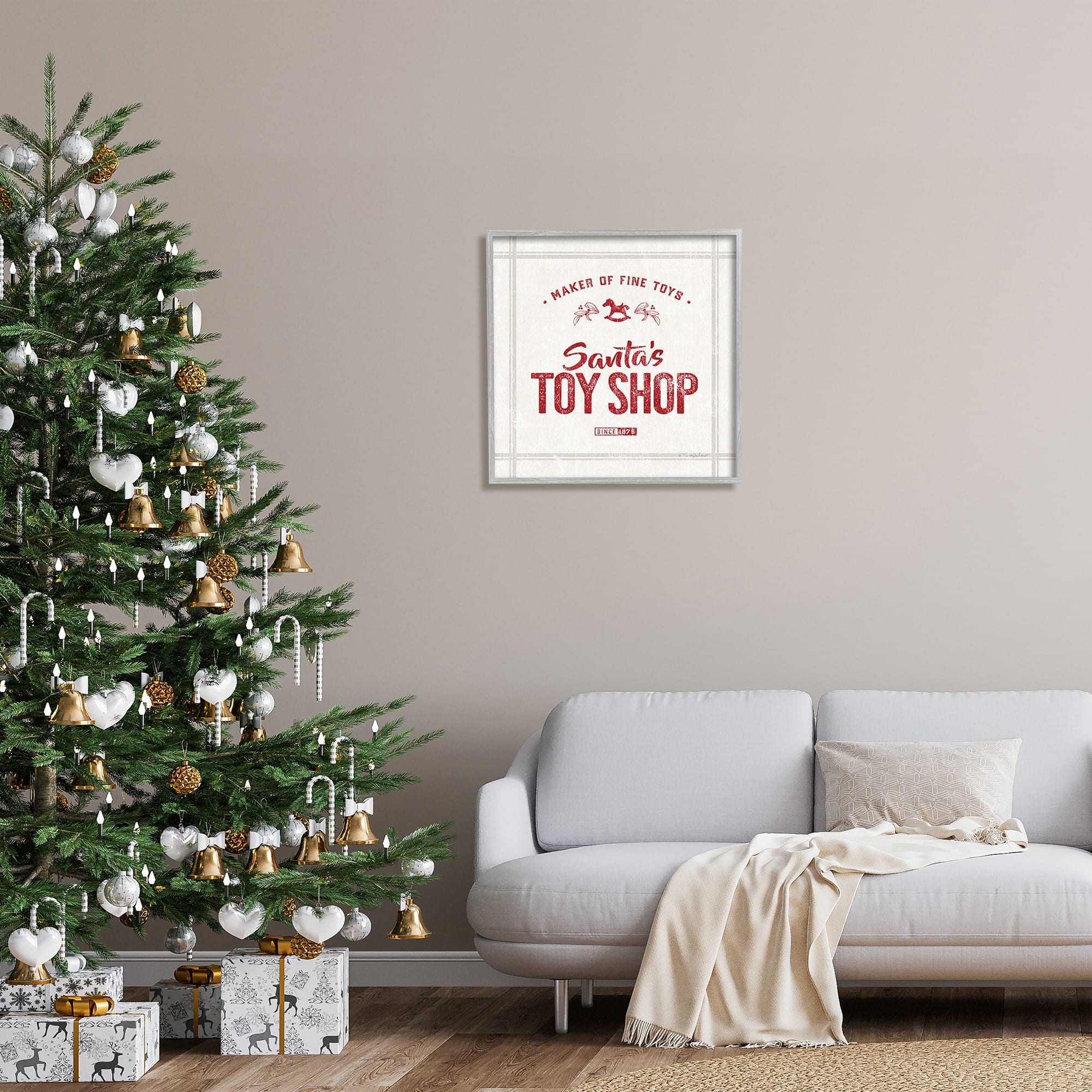 Stupell Industries Santa&#x27;s Toy Shop Vintage Sign Framed Giclee Art