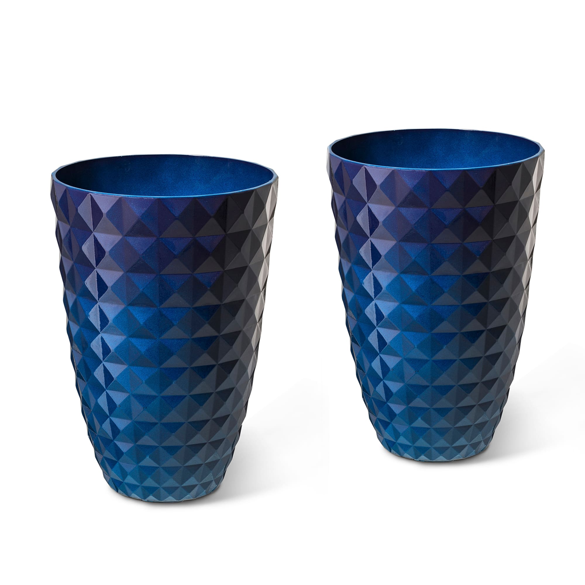 Glitzhome® Eco-Friendly Oversized Faux Cobalt Blue Ceramic Tall Bowl Plastic Pot Planter Set
