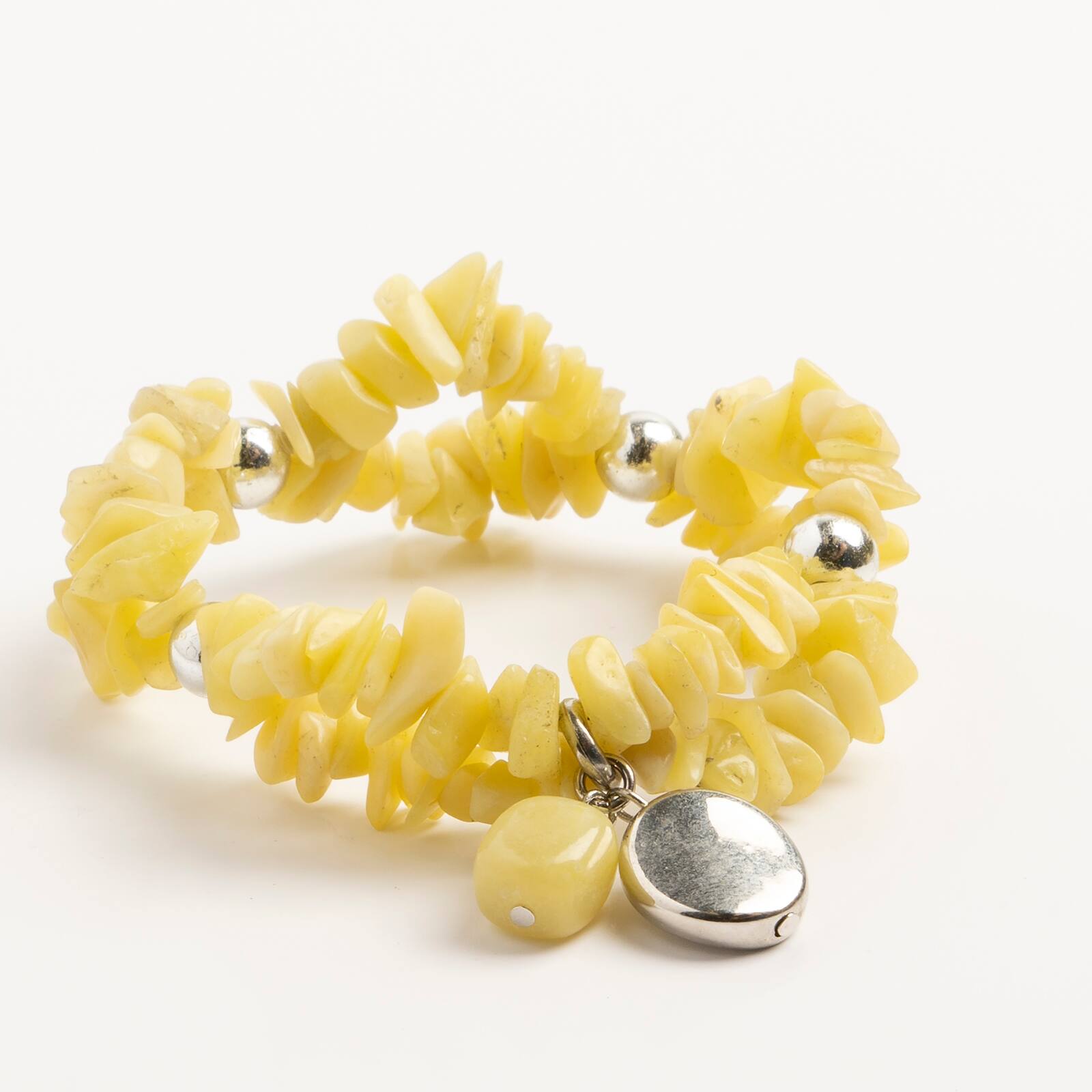 John Bead New Jade Green Natural Stone 2-Strand Bracelet with Circle Charm