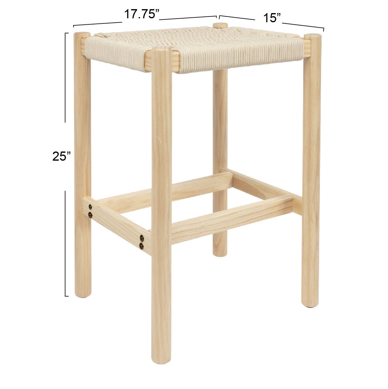 Hello Honey&#xAE; Fernway 25&#x22; Solid Wood and Woven Rope Counter Height Stool