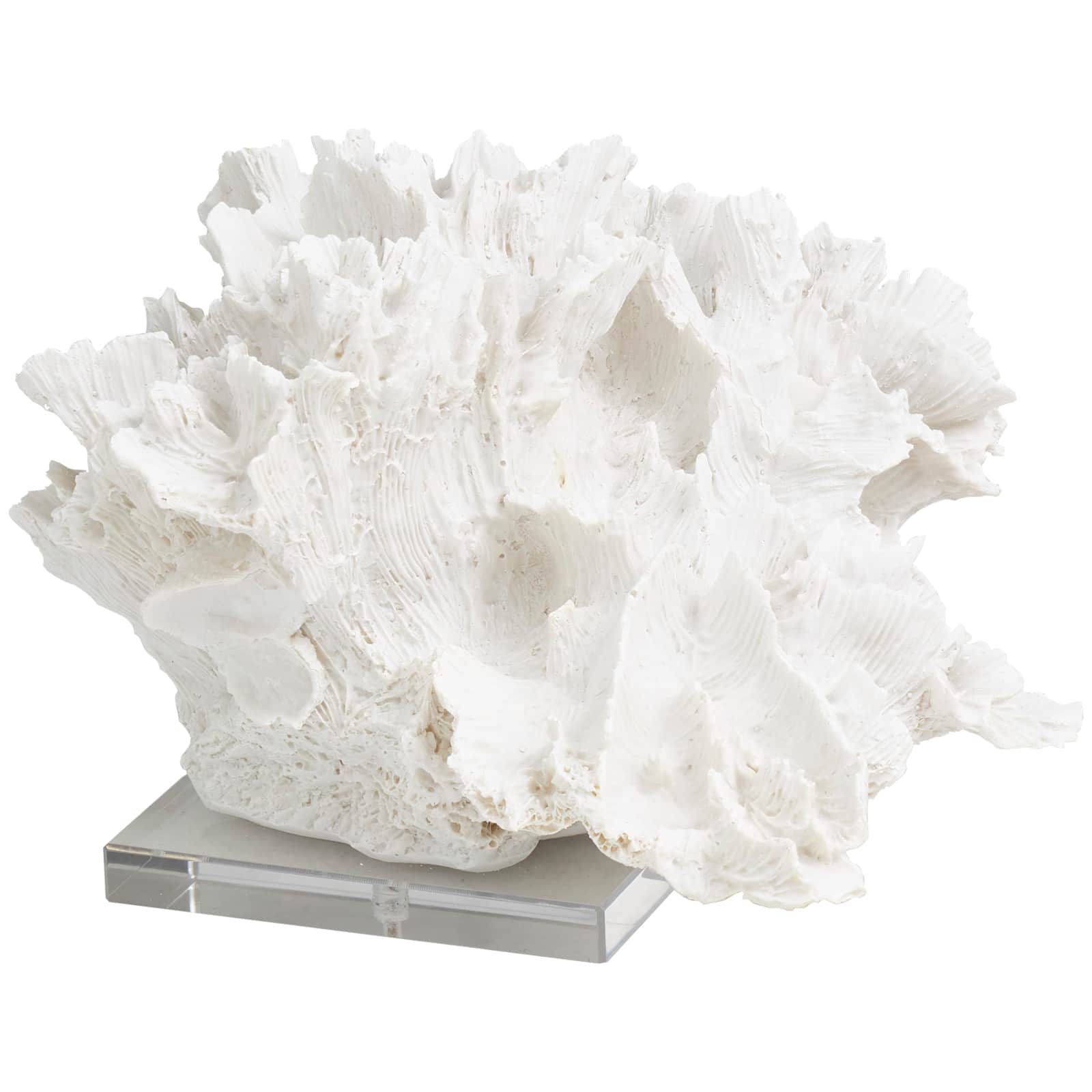 12" White Polystone Textured Coral Sculpture with Clear Acrylic Base