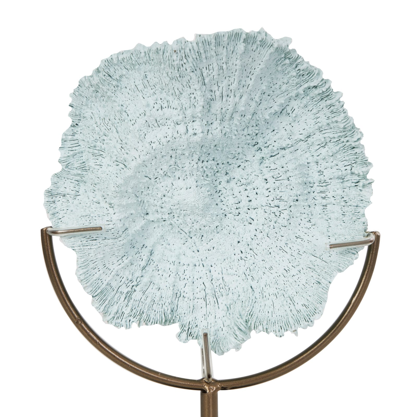 12" Light Blue Polystone Coral Textured Sculpture with Bronze Stand