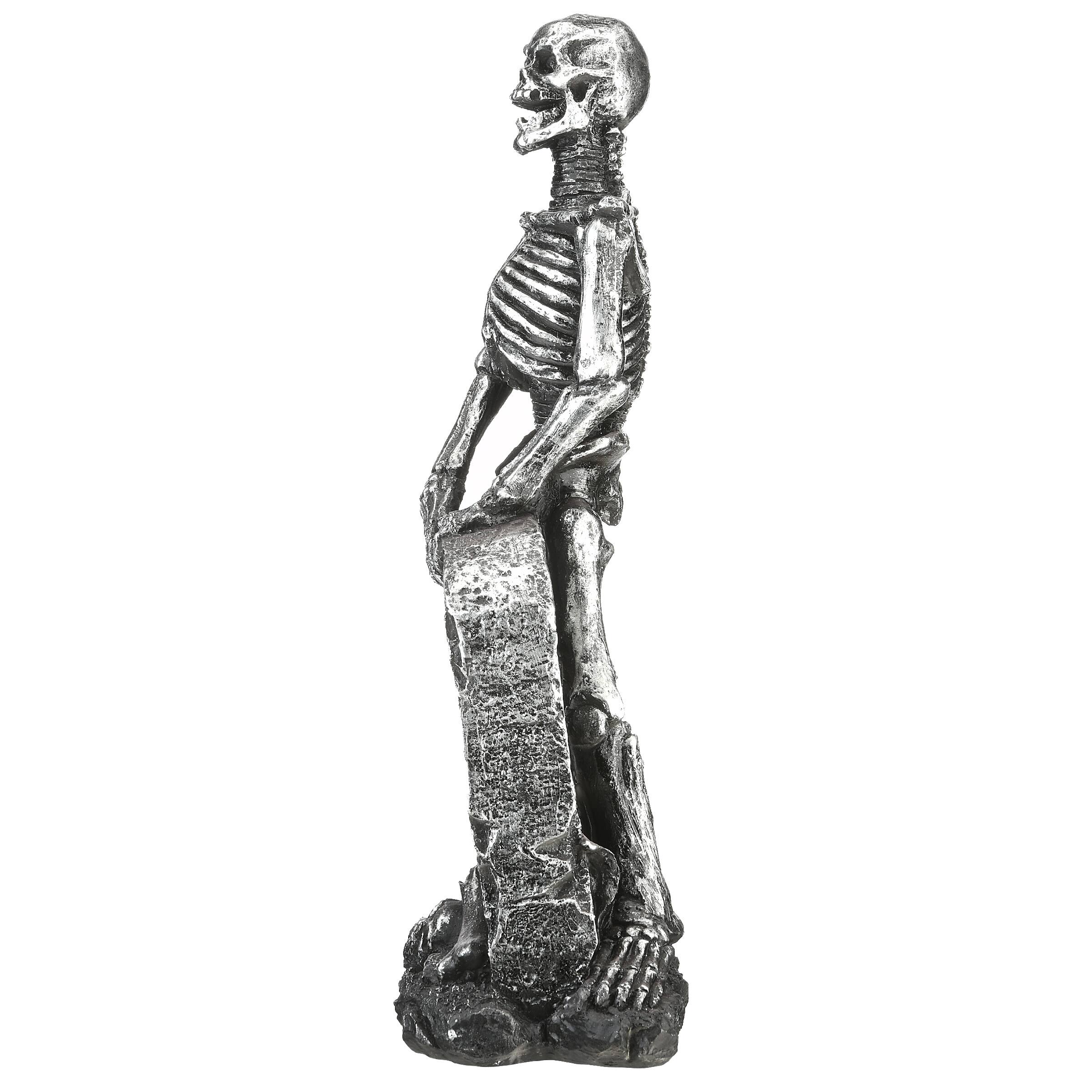 20&#x22; Silver Skeleton &#x26; Gravestone Figure