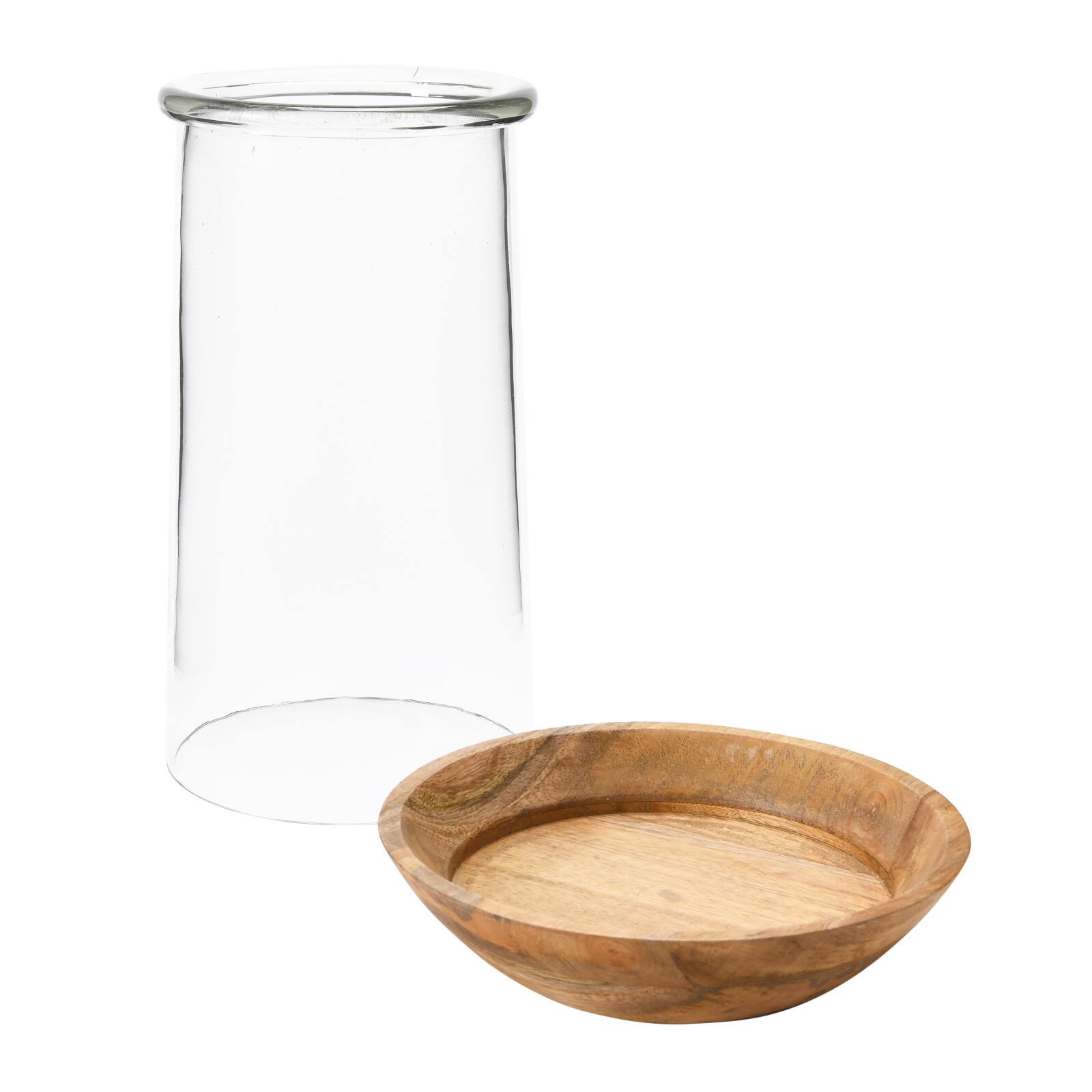 Hello Honey® 13'' Glass Hurricane with Wood Base