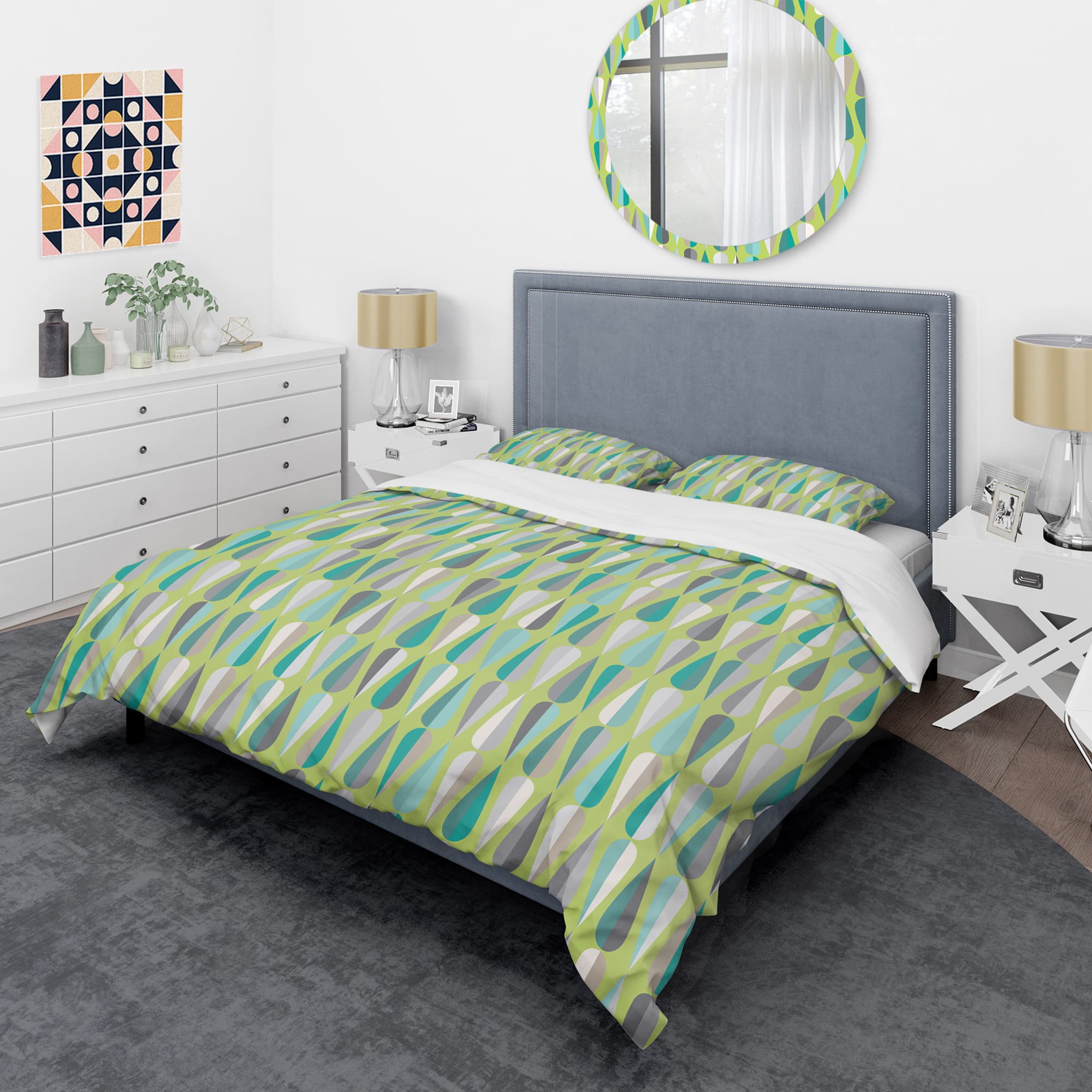 Designart &#x27;Retro Abstract Drops VI&#x27; Mid-Century Duvet Cover Set