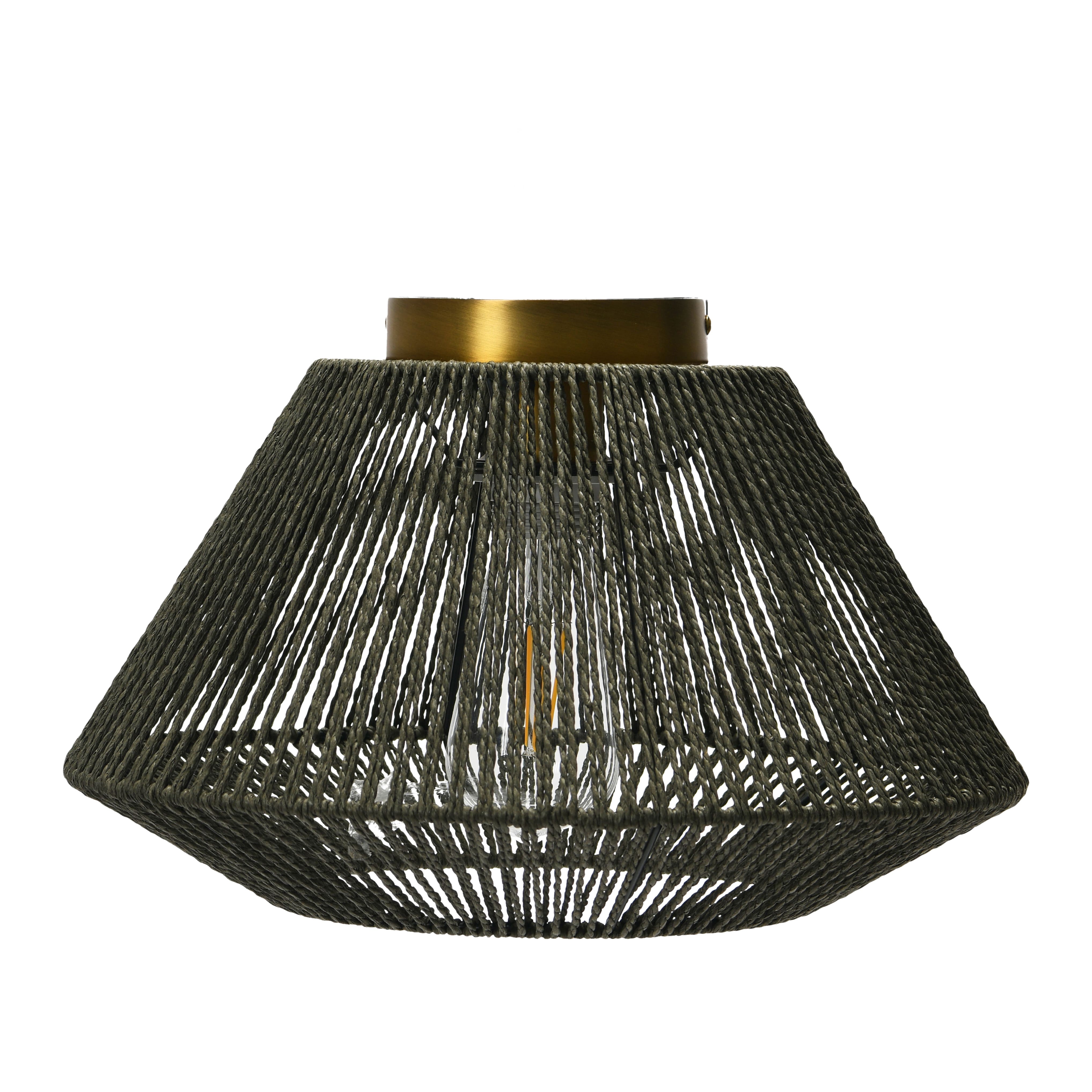 Gray Flush Mount Ceiling Light with Woven Paper Rope Shade