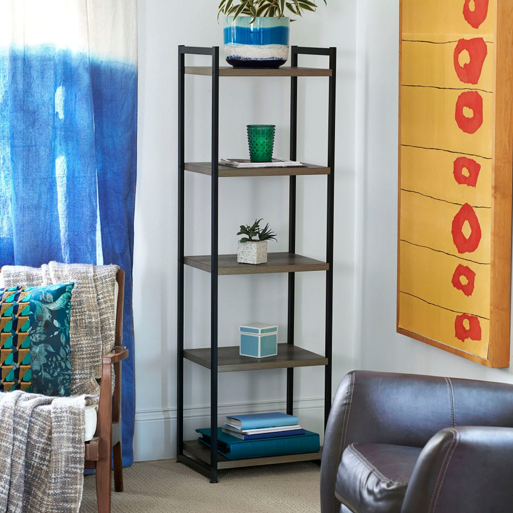 Household Essentials Jamestown 59&#x22; 5-Shelf Narrow Bookshelf