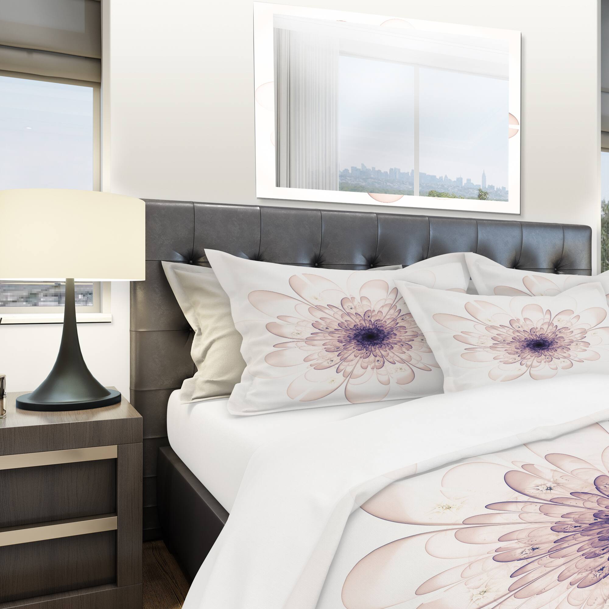 Designart &#x27;Perfect Glowing Fractal Flower in Purple&#x27; Modern &#x26; Contemporary Bedding Set - Duvet Cover &#x26; Shams