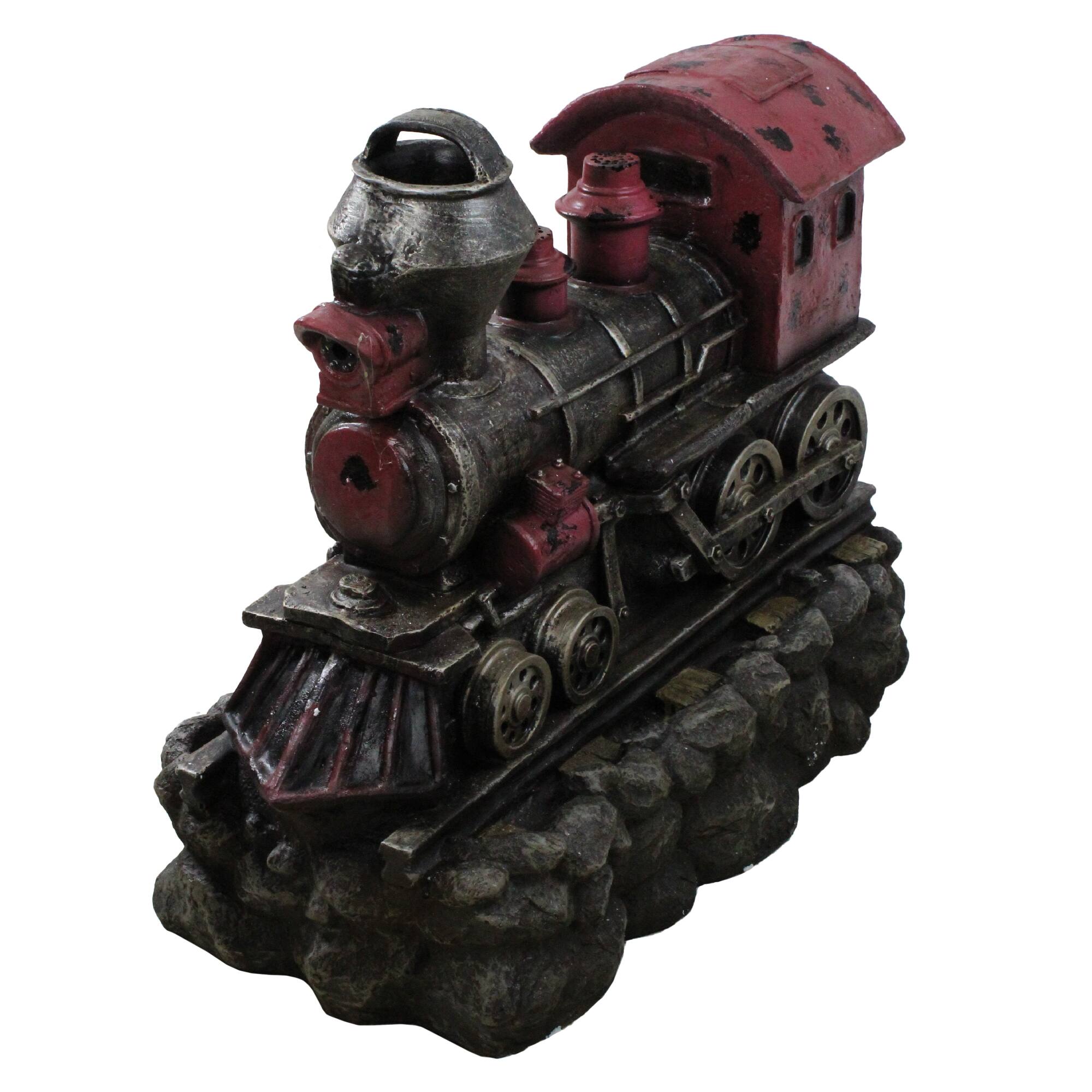 27.5" LED Red & Black Vintage Locomotive Train Outdoor Garden Water Fountain