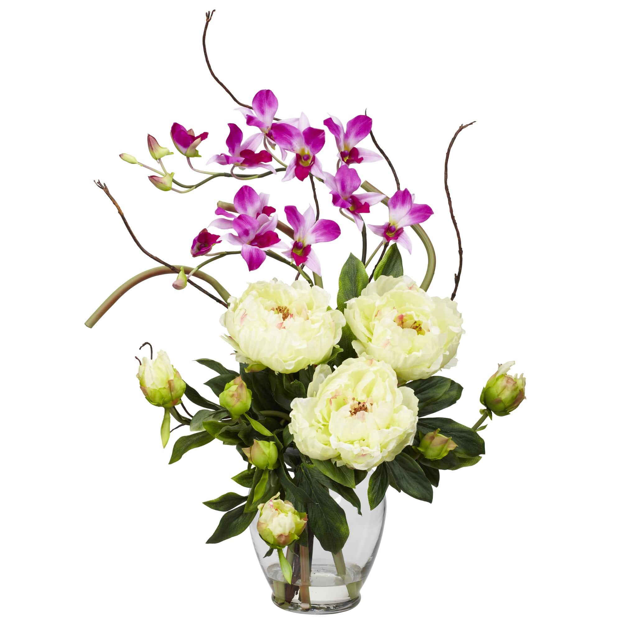 21" Peony & Orchid in Glass Vase