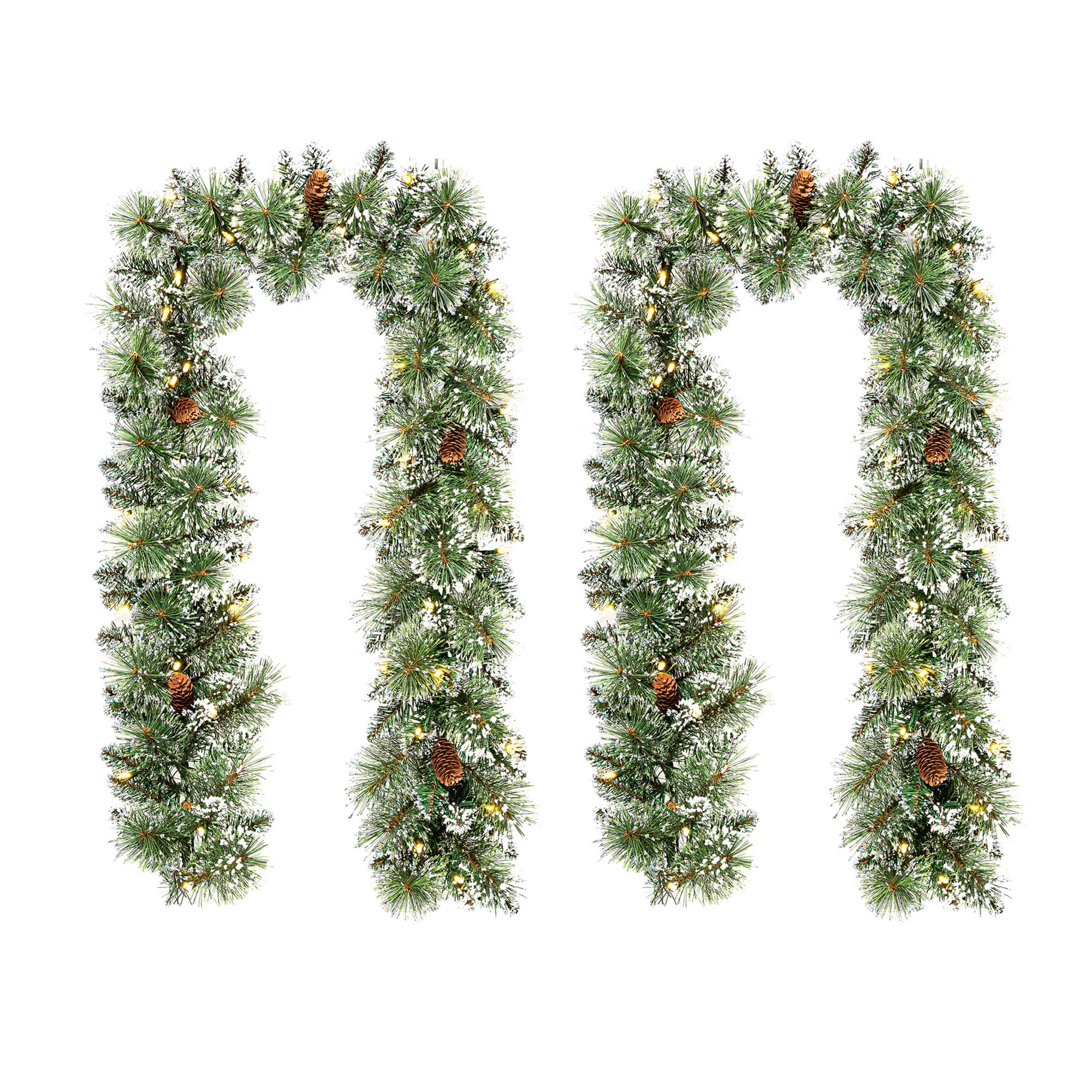 Glitzhome&#xAE; 6ft. Pre-Lit Frosted Greenery Pinecones Christmas Garlands with Timers, 2ct.