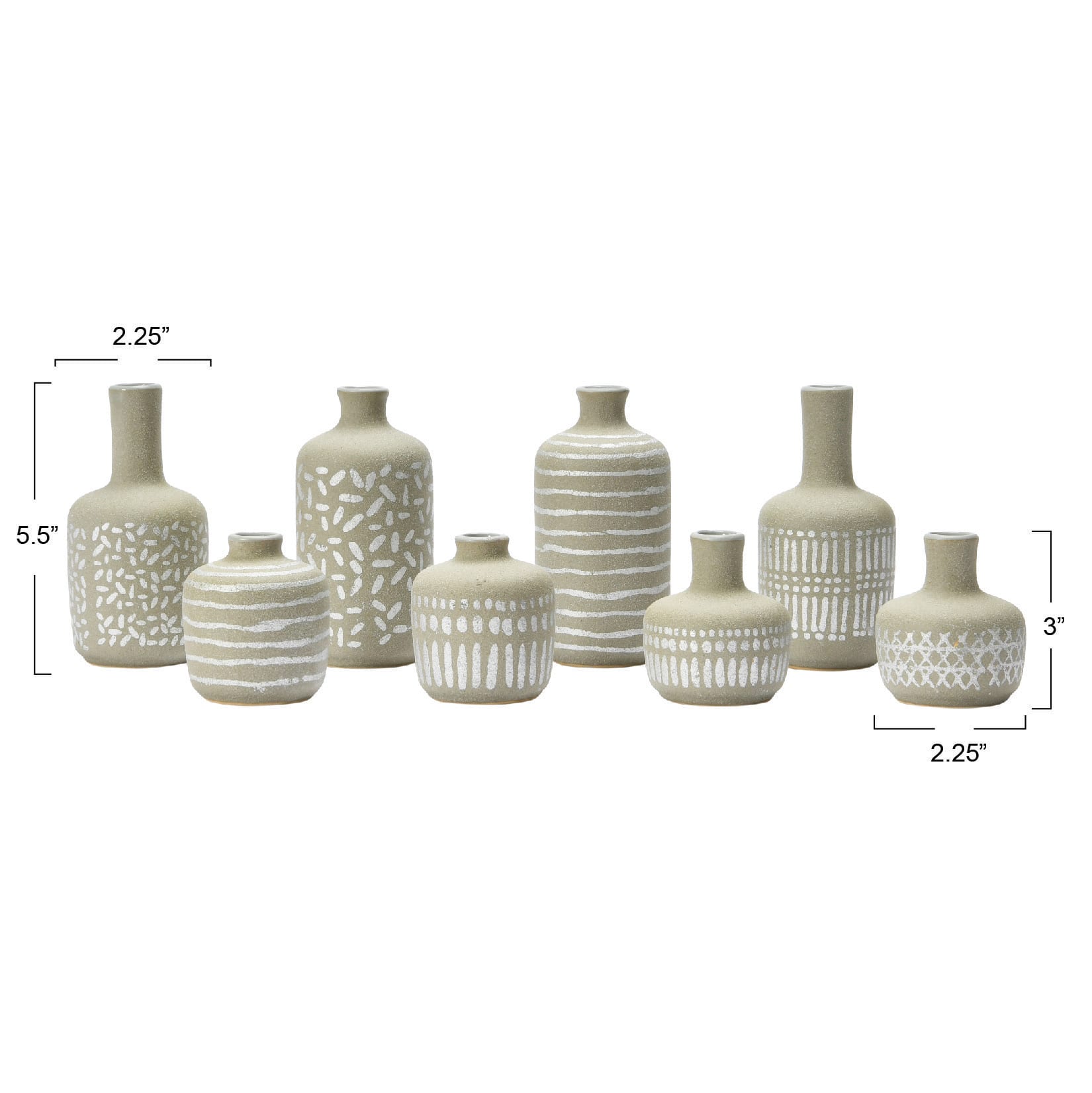 Mixed Pattern Taupe &#x26; Silver Stoneware Vase Set