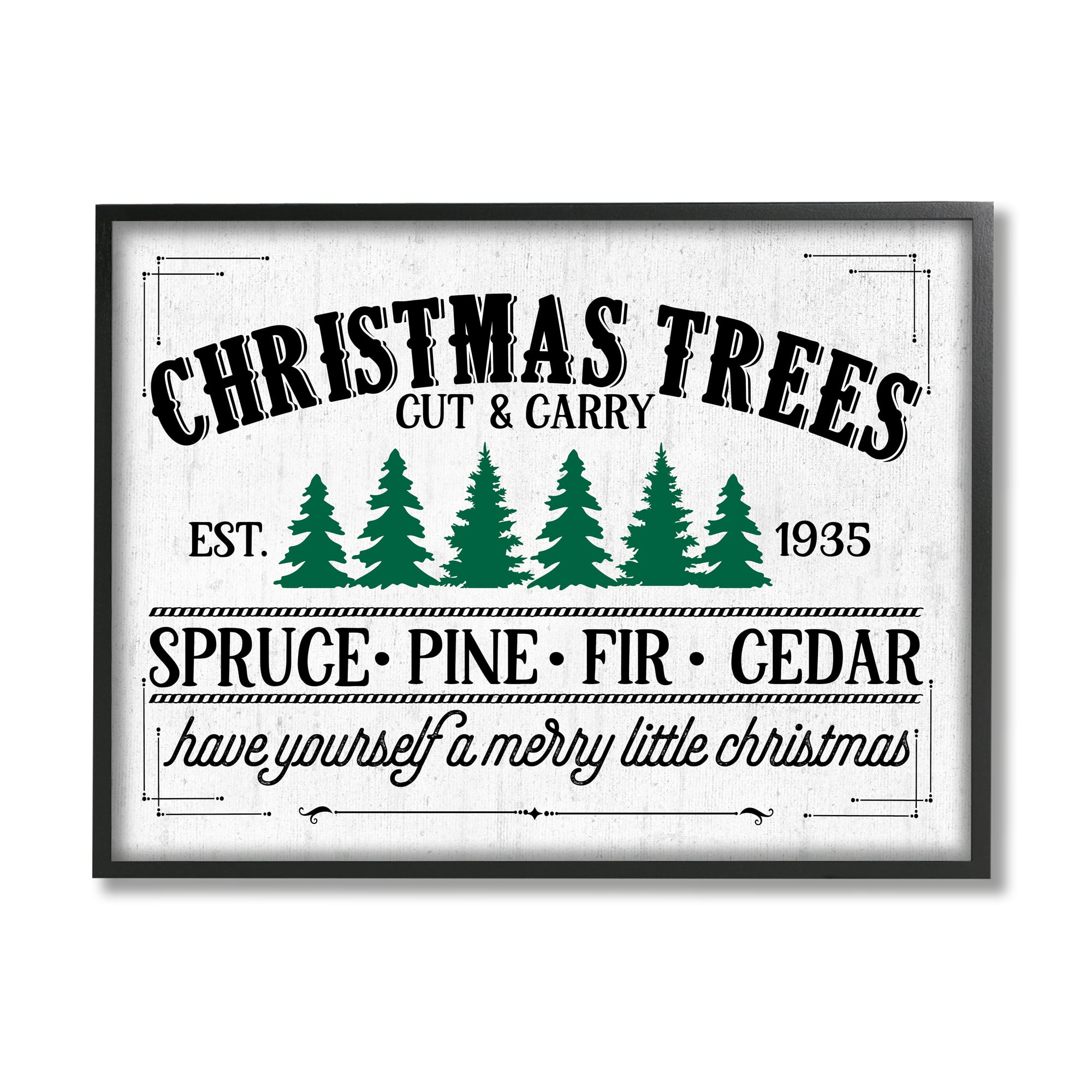 Stupell Industries Christmas Trees Vintage Sign Framed Giclee Art