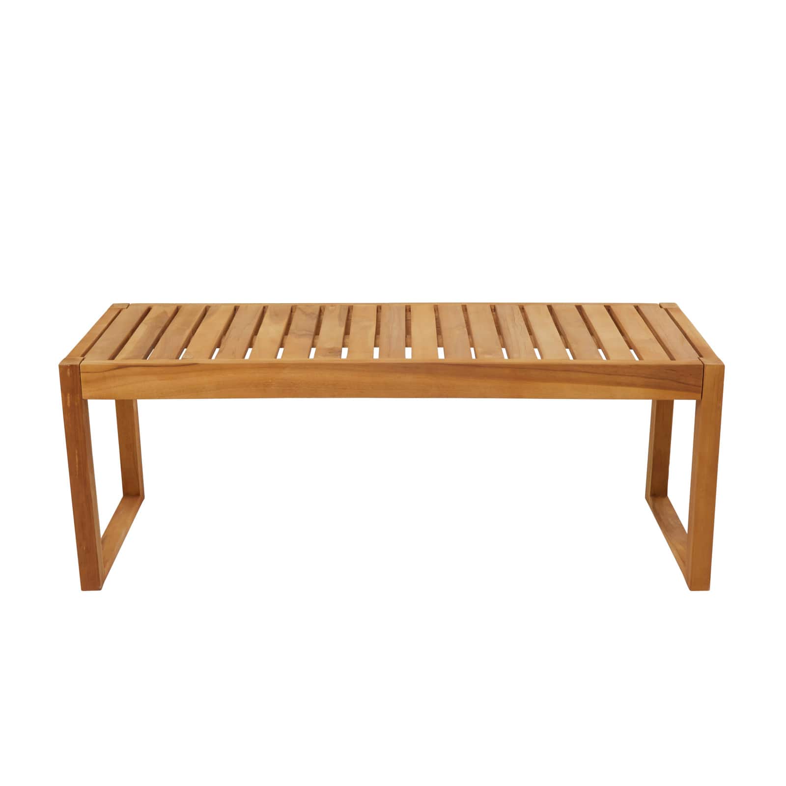 47&#x22; Brown Teak Wood Slatted Outdoor Accent Table