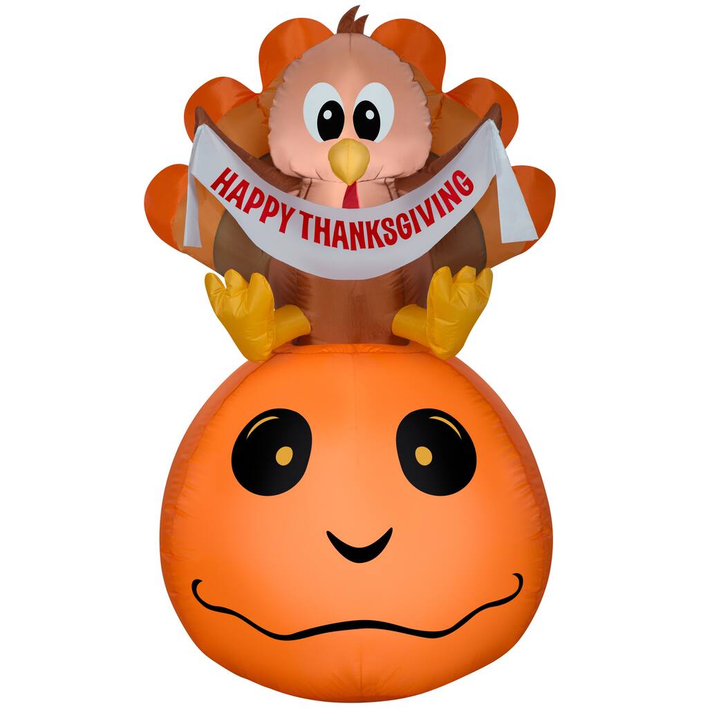 5ft. Airblown® Inflatable Harvest Turkey & Pumpkin with Banner Scene ...