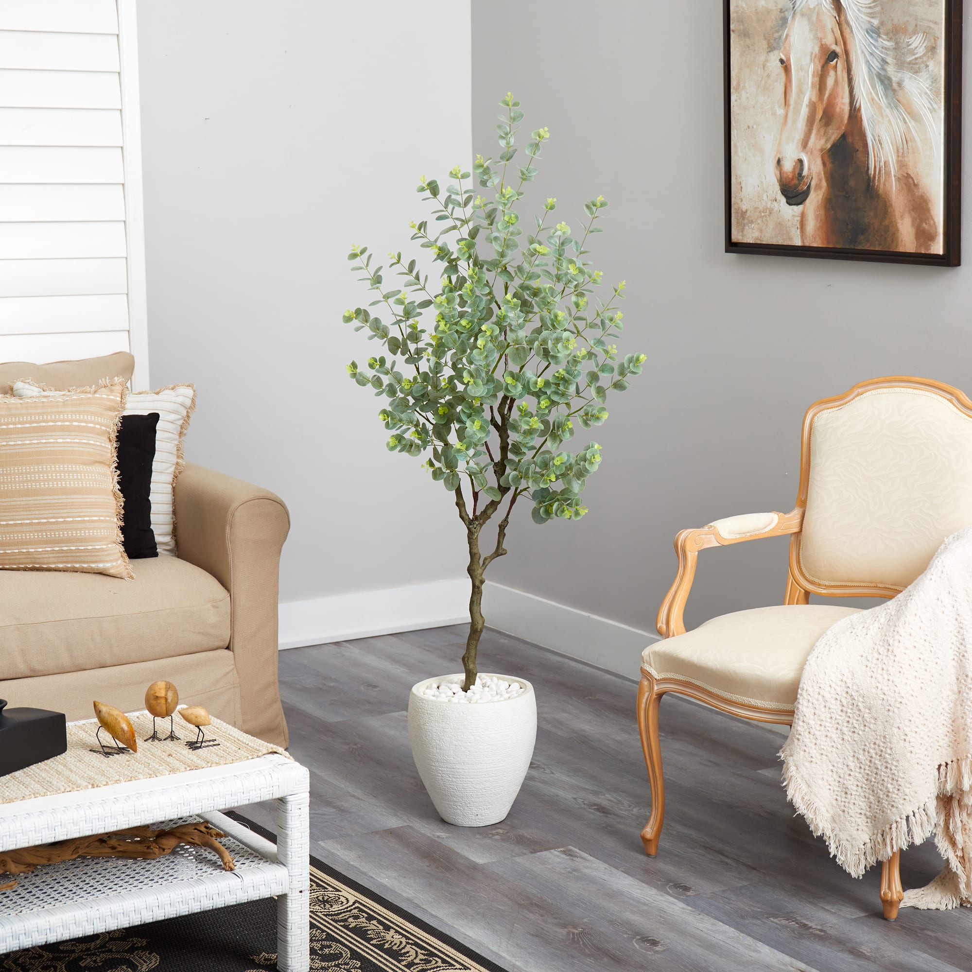 5ft. Eucalyptus Artificial Tree in White Planter