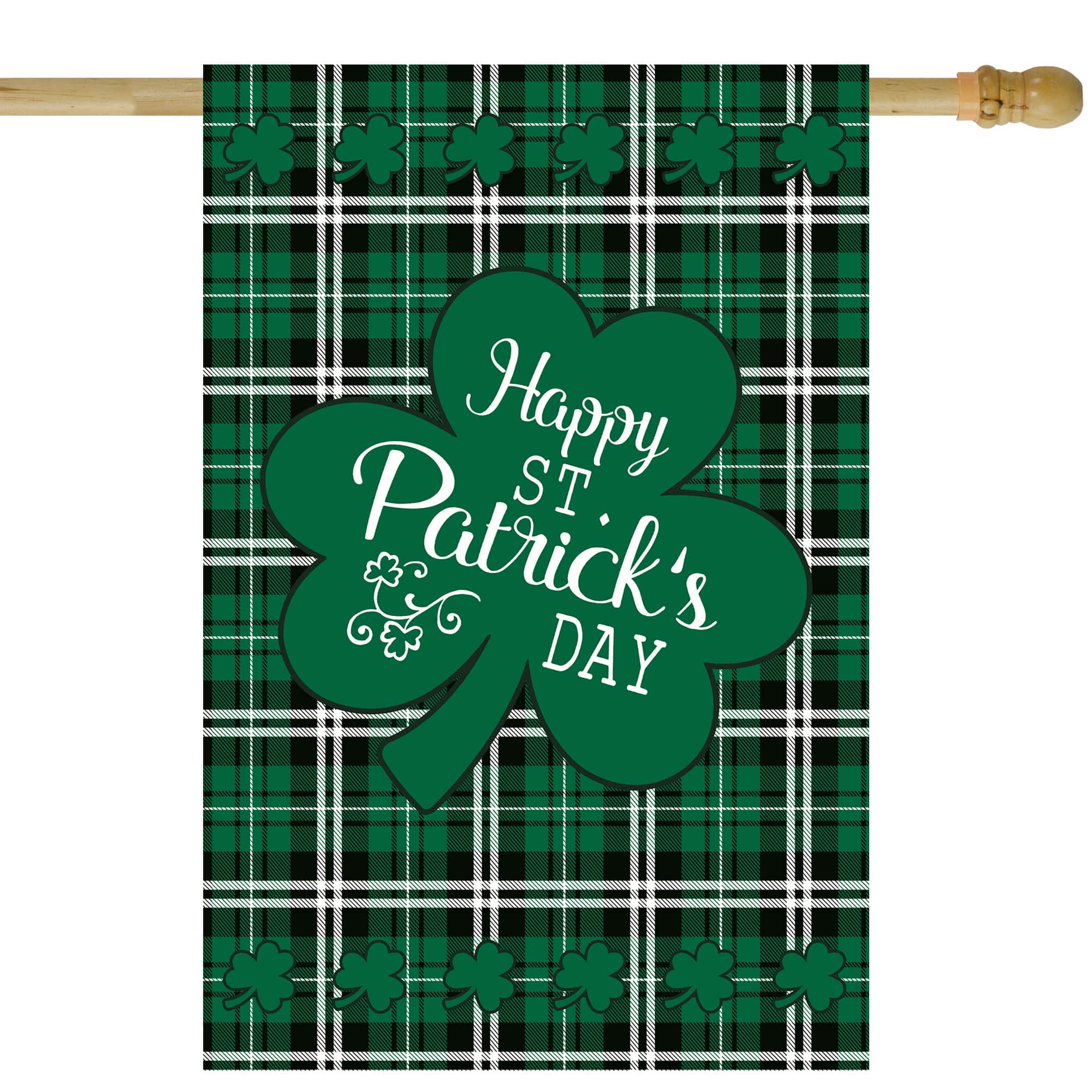 Happy St. Patrick's Day Plaid Outdoor House Flag 28" x 40"