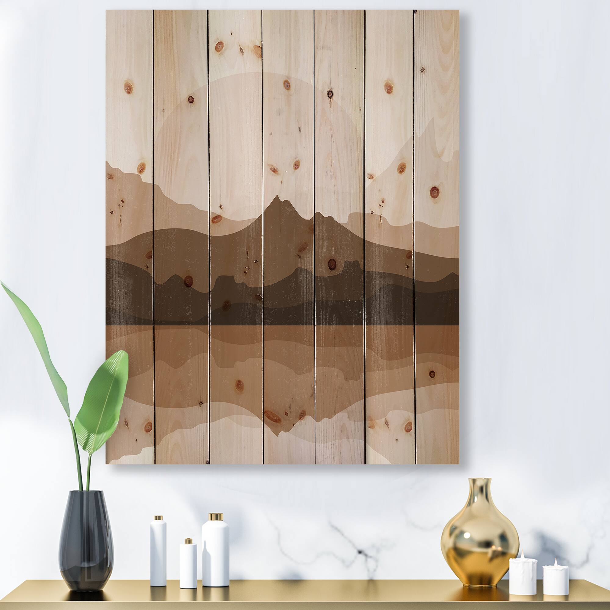 Designart - Minimalist Terracotta Landscape - Modern Print on Natural Pine Wood