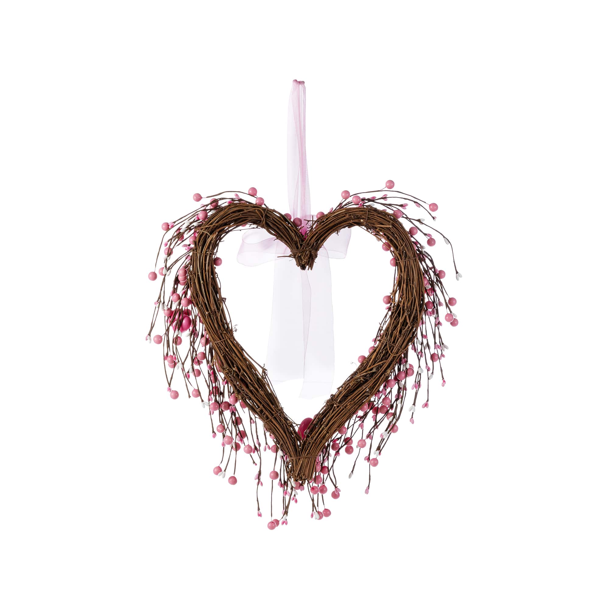 Glitzhome® 17" Valentine's Pink Berry Heart Wreath