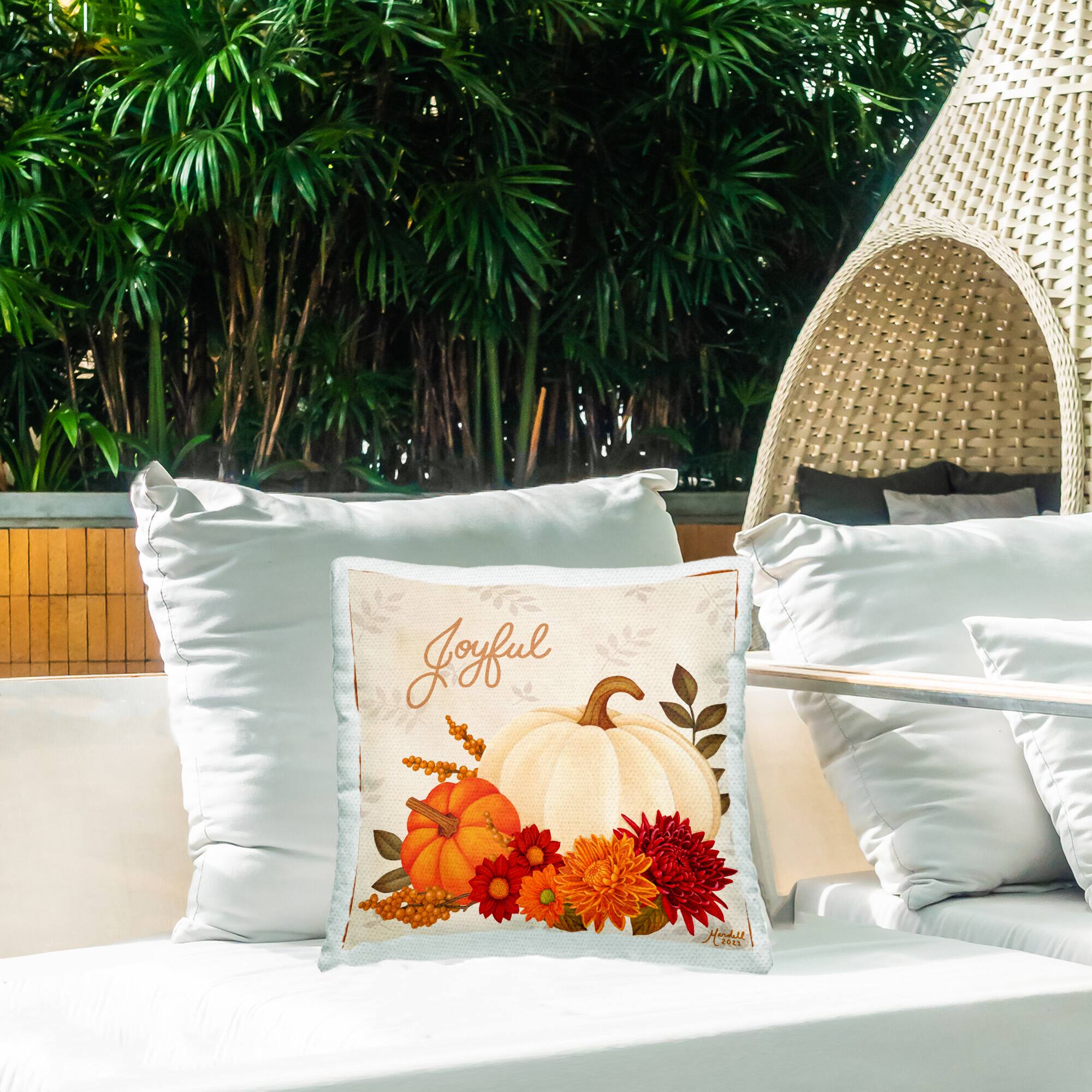 Stupell Industries Joyful Floral Pumpkins Outdoor Printed Pillow