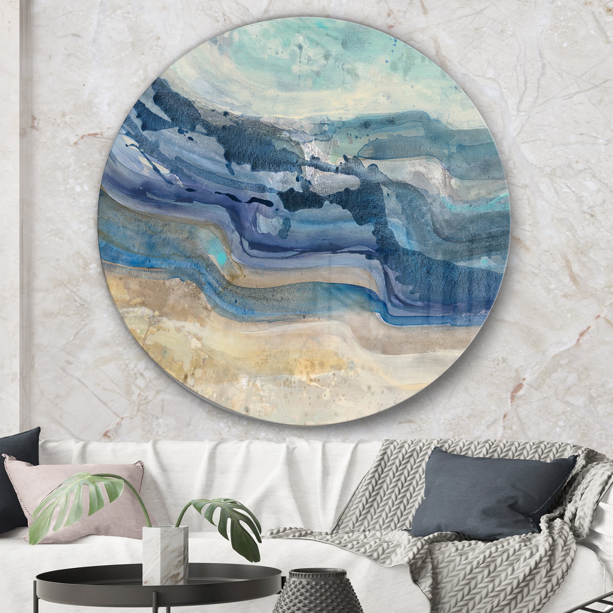 Designart - Coast Blue Sea Waves Watercolour