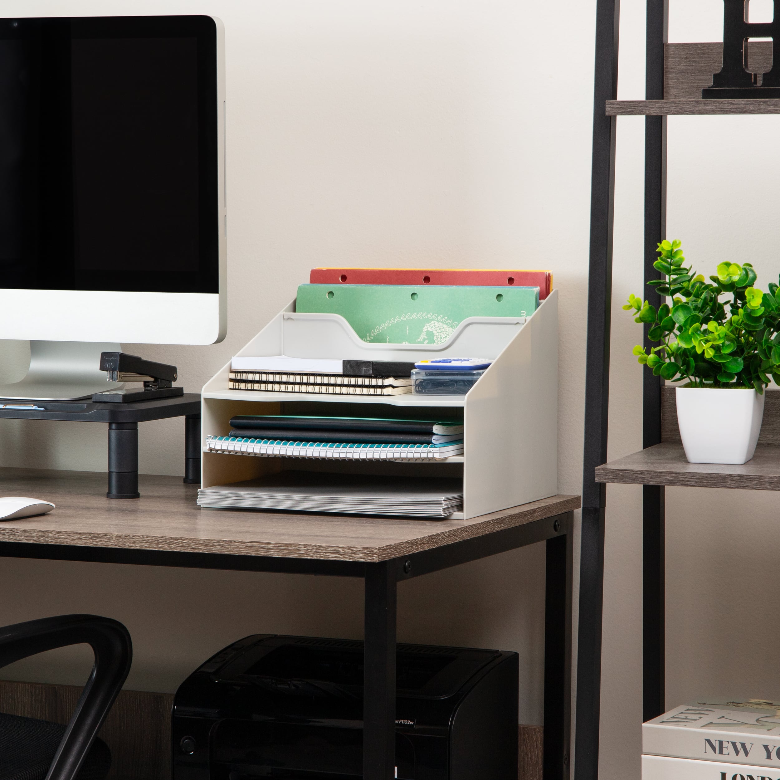 Mind Reader Desktop Organizer, Vertical File Holder, Paper Trays, Office, Plastic, Beige