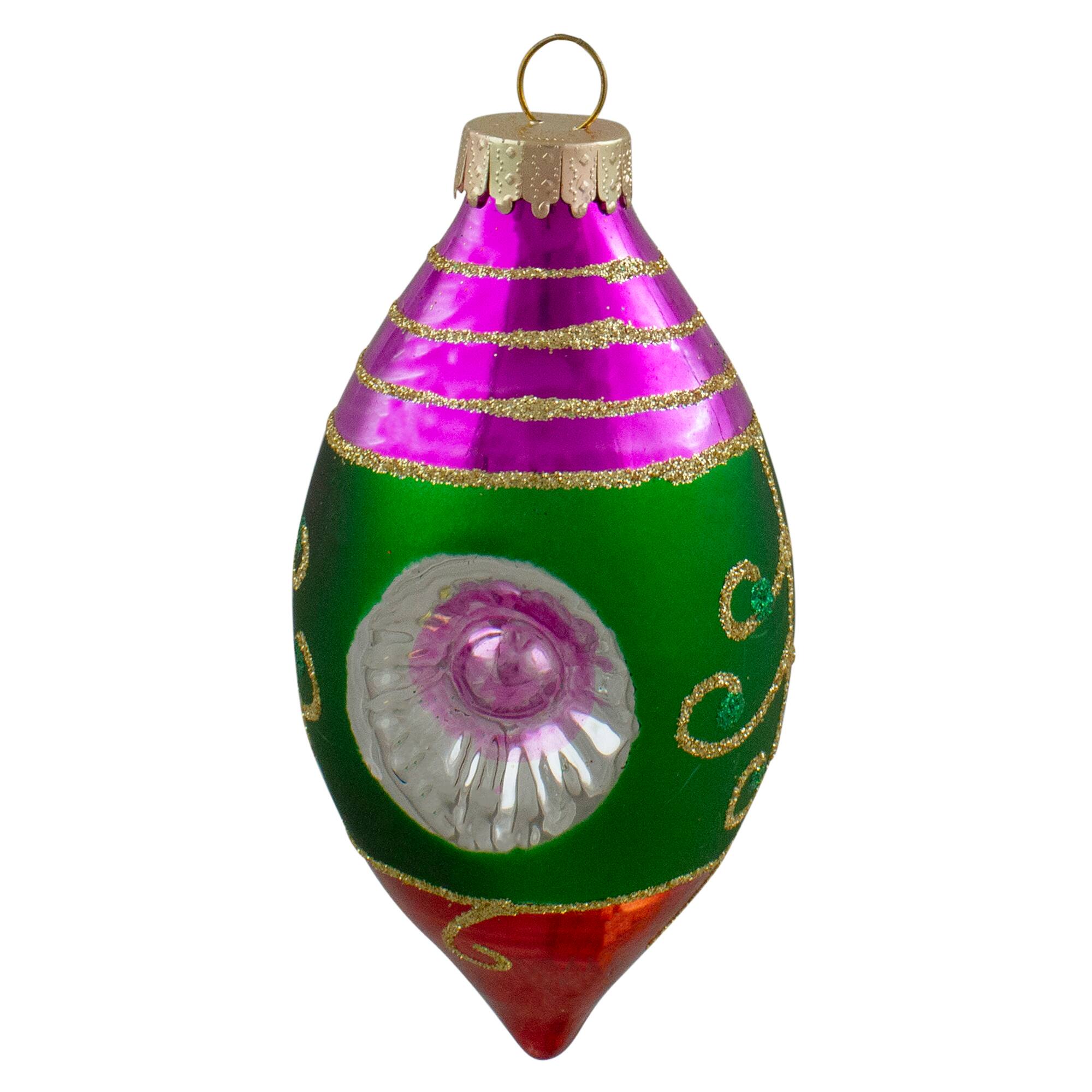 3ct. 4.25" Multicolor with Retro Reflectors Glass Finial Christmas Ornament