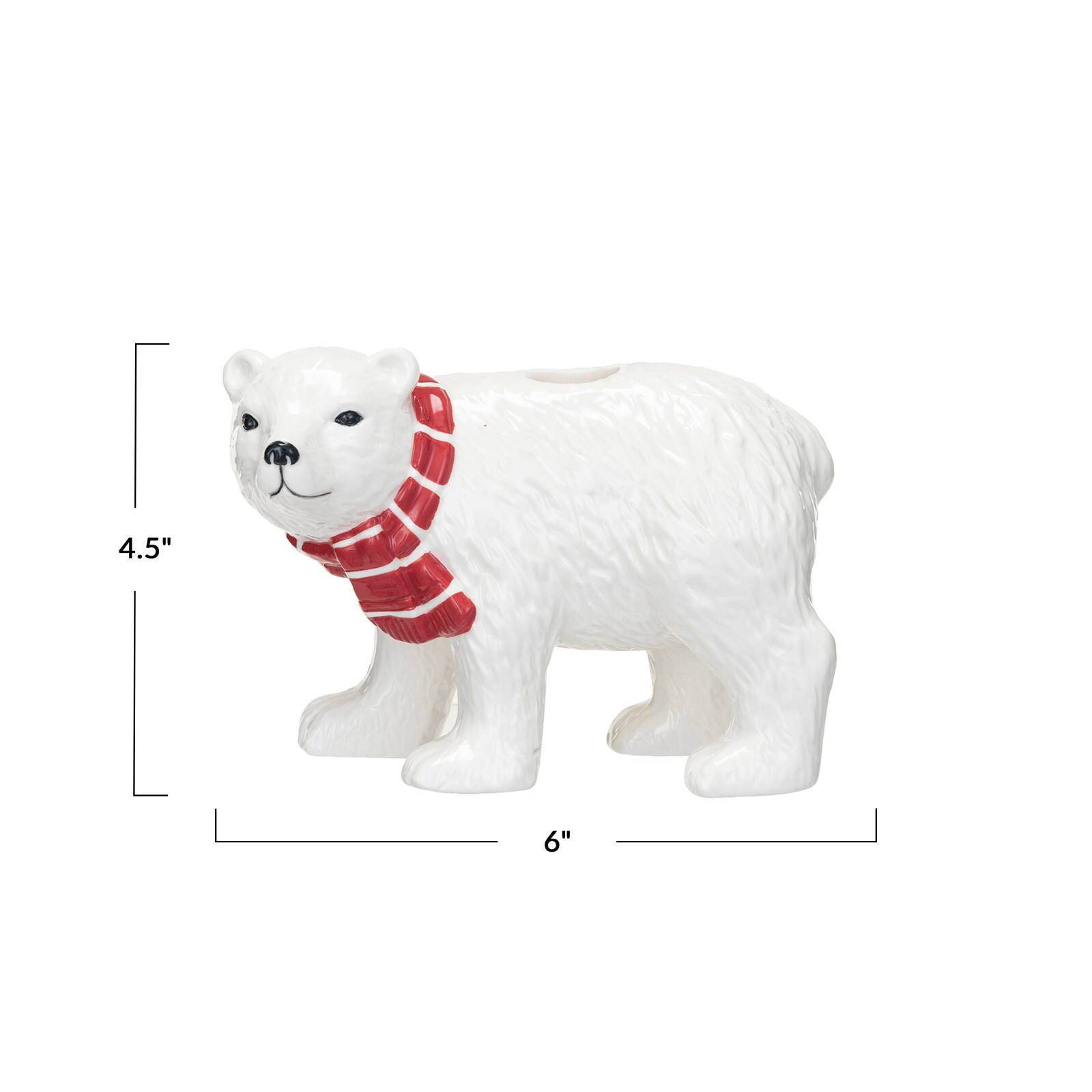 Hello Honey&#xAE; 4.5&#x22; Polar Bear Stoneware Taper Candle Holder