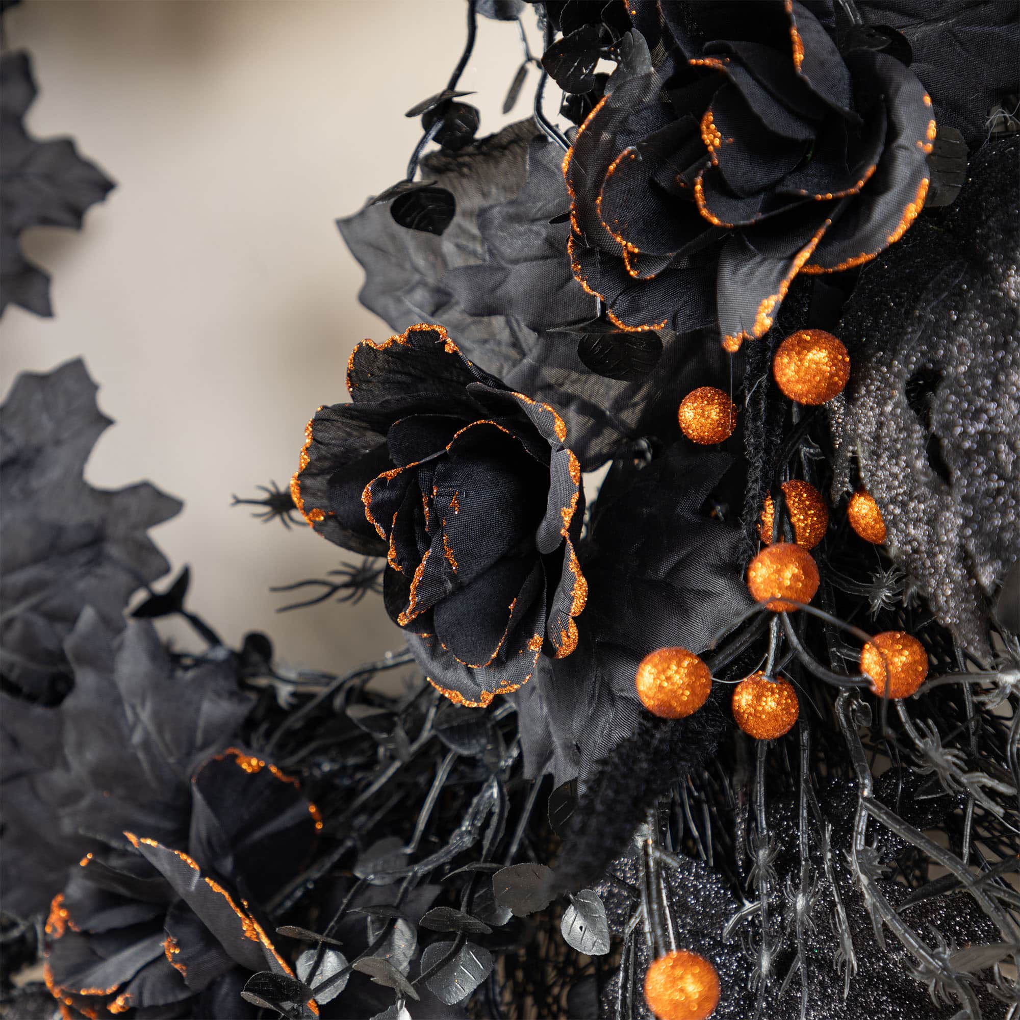 Glitzhome® 24"D Halloween Black Rose, Skeleton and Berry Wreath with Hanger