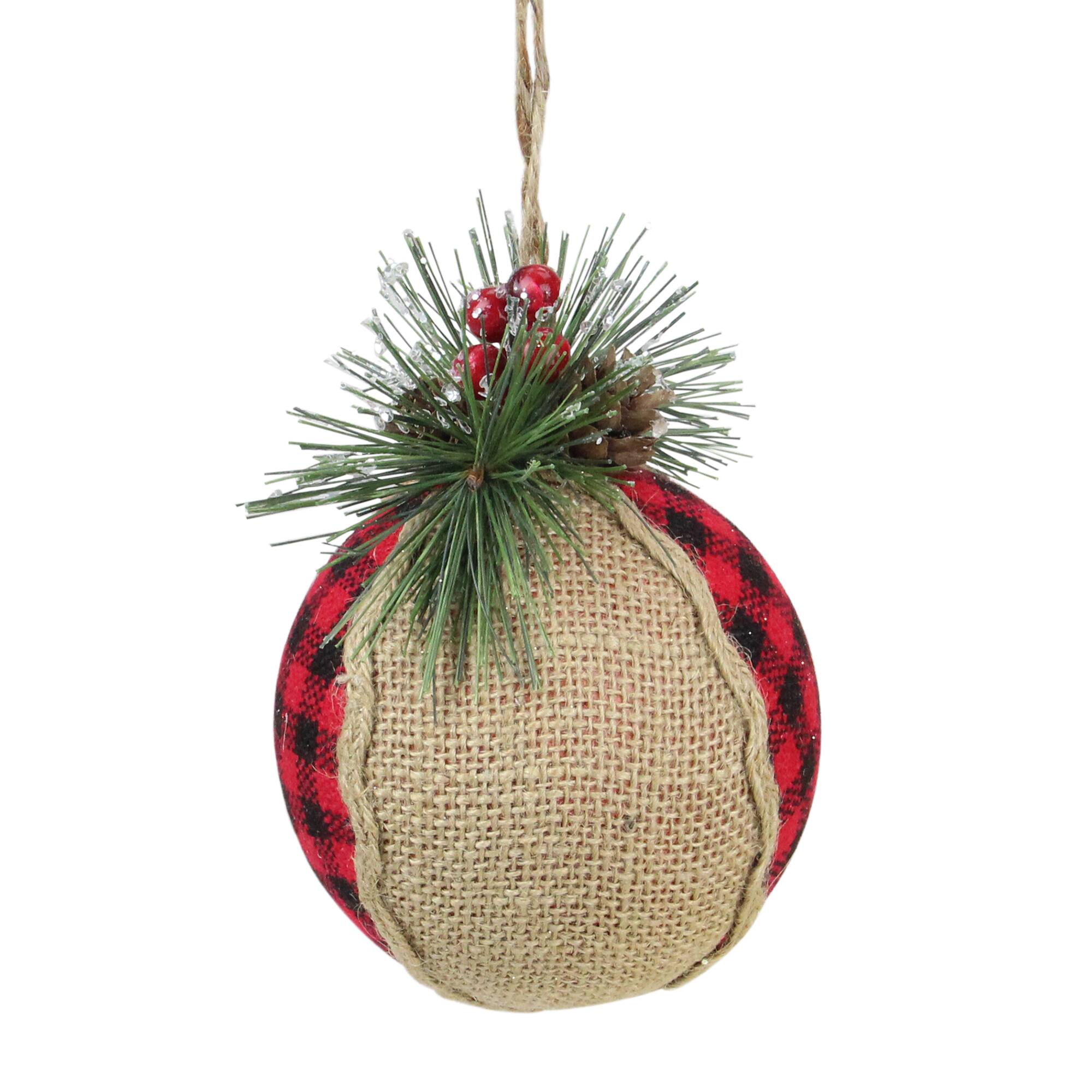 5.5" Red & Black Plaid with Burlap Christmas Ornament