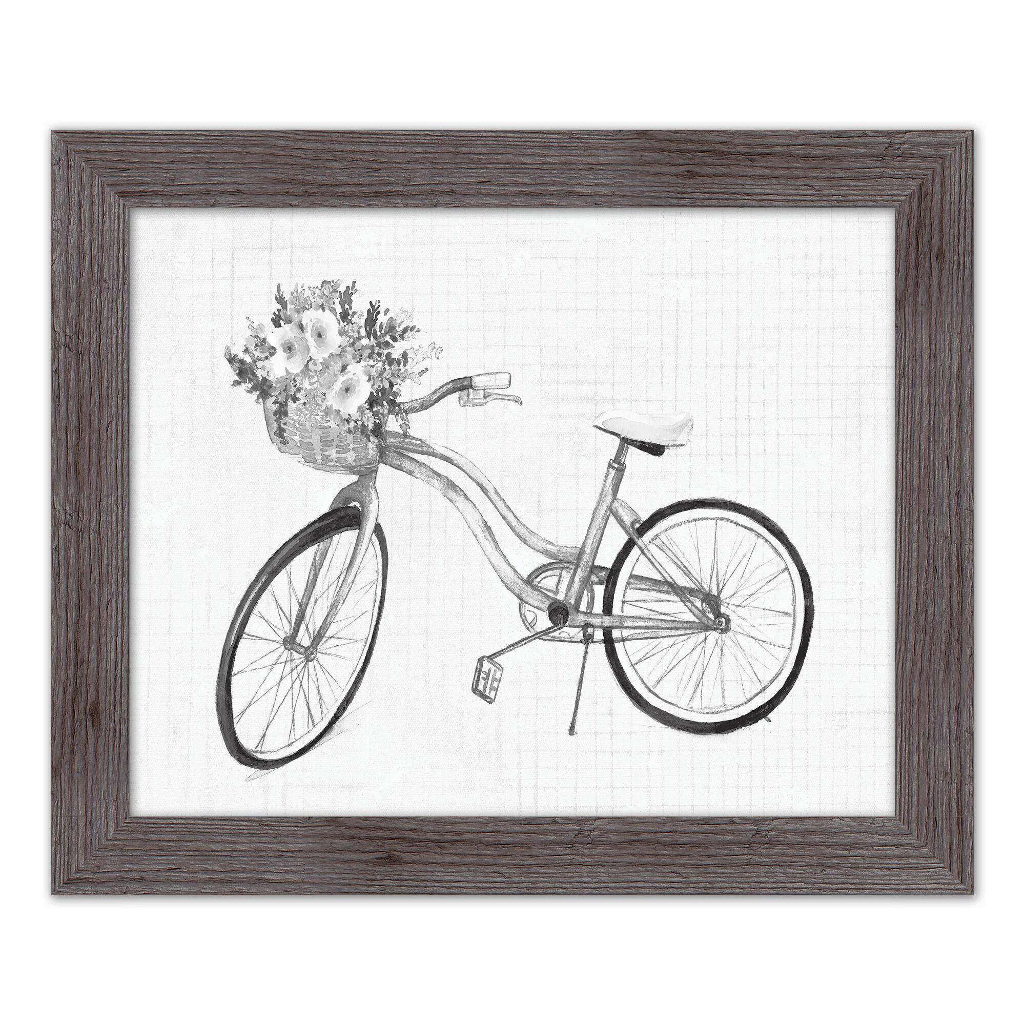 Floral Gray Bike Framed Print Wall Hanging