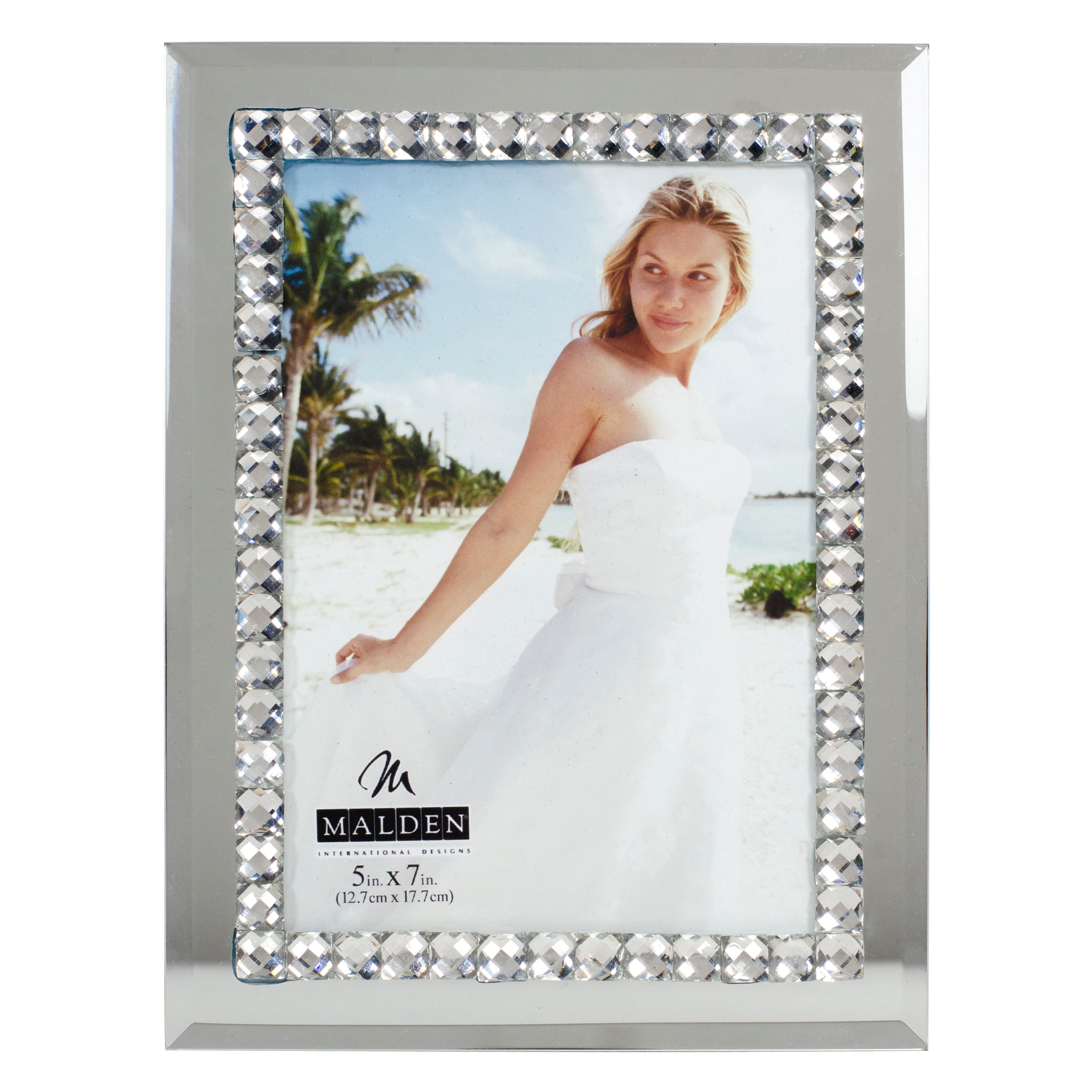 Malden International Designs 5&#x22; x 7&#x22; Mirrored Glass Frame with Jewels