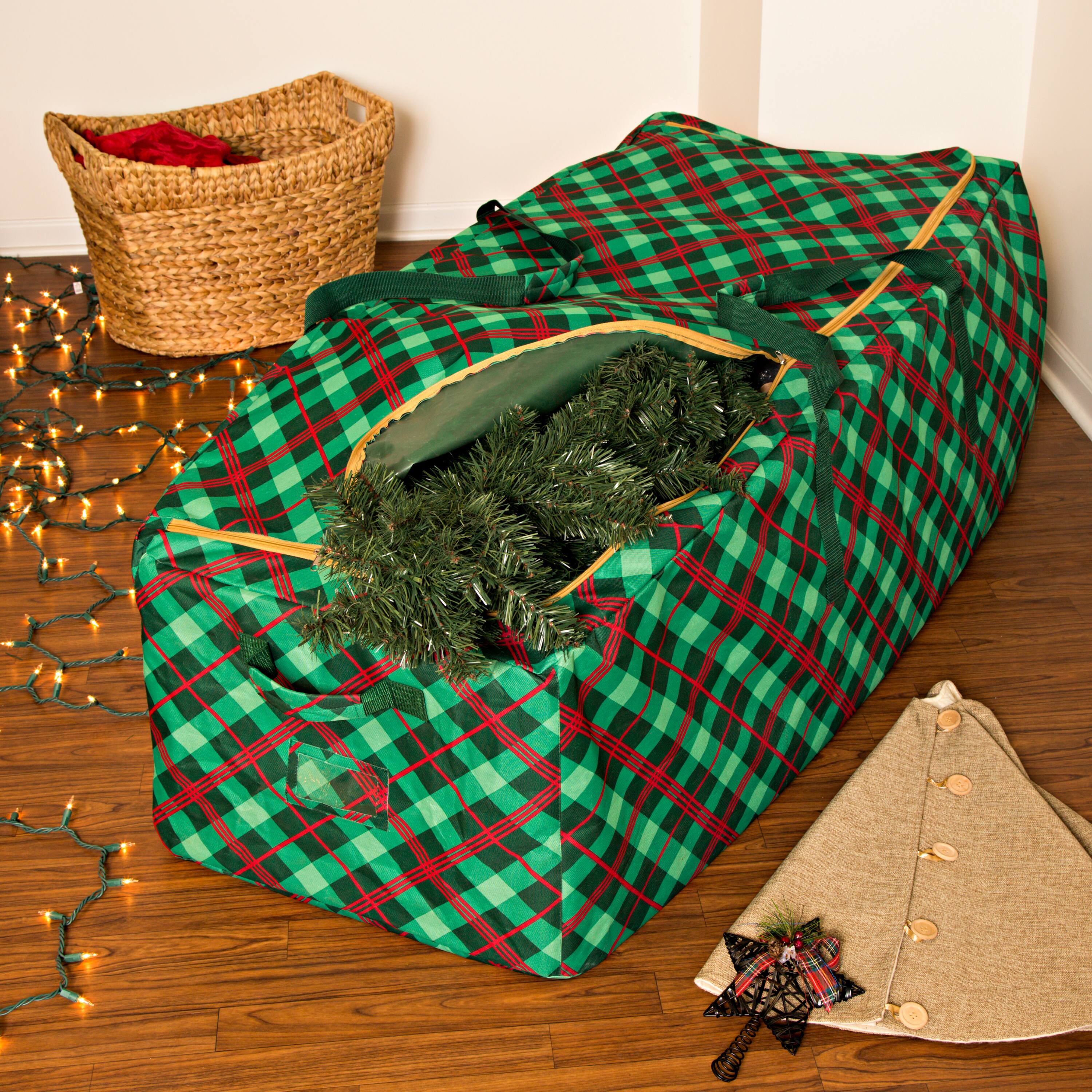 Honey Can Do Very Merry Plaid Rolling Tree Storage Bag Stores Trees Up To 10 ft 