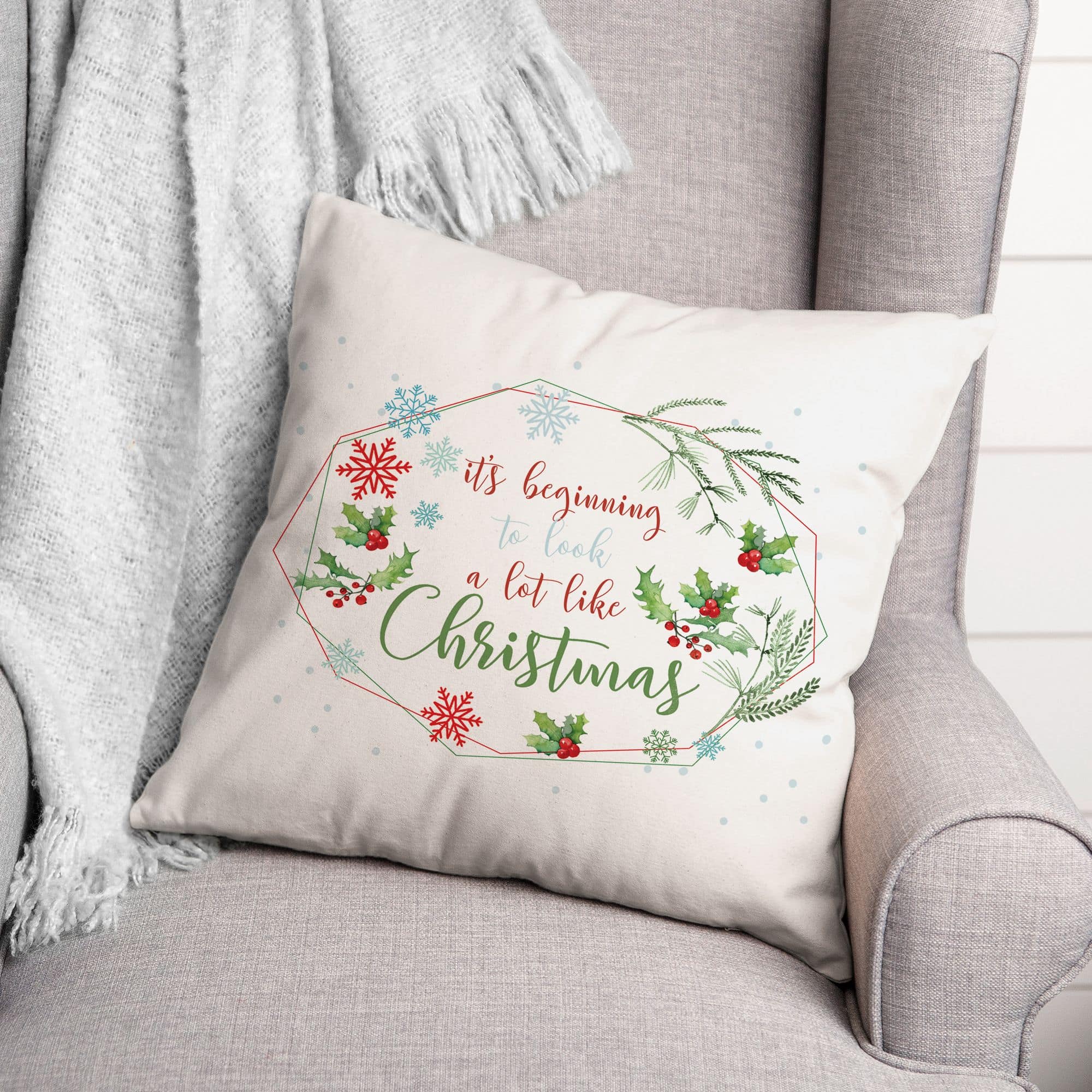 Beginning Look Christmas 18x18 Throw Pillow