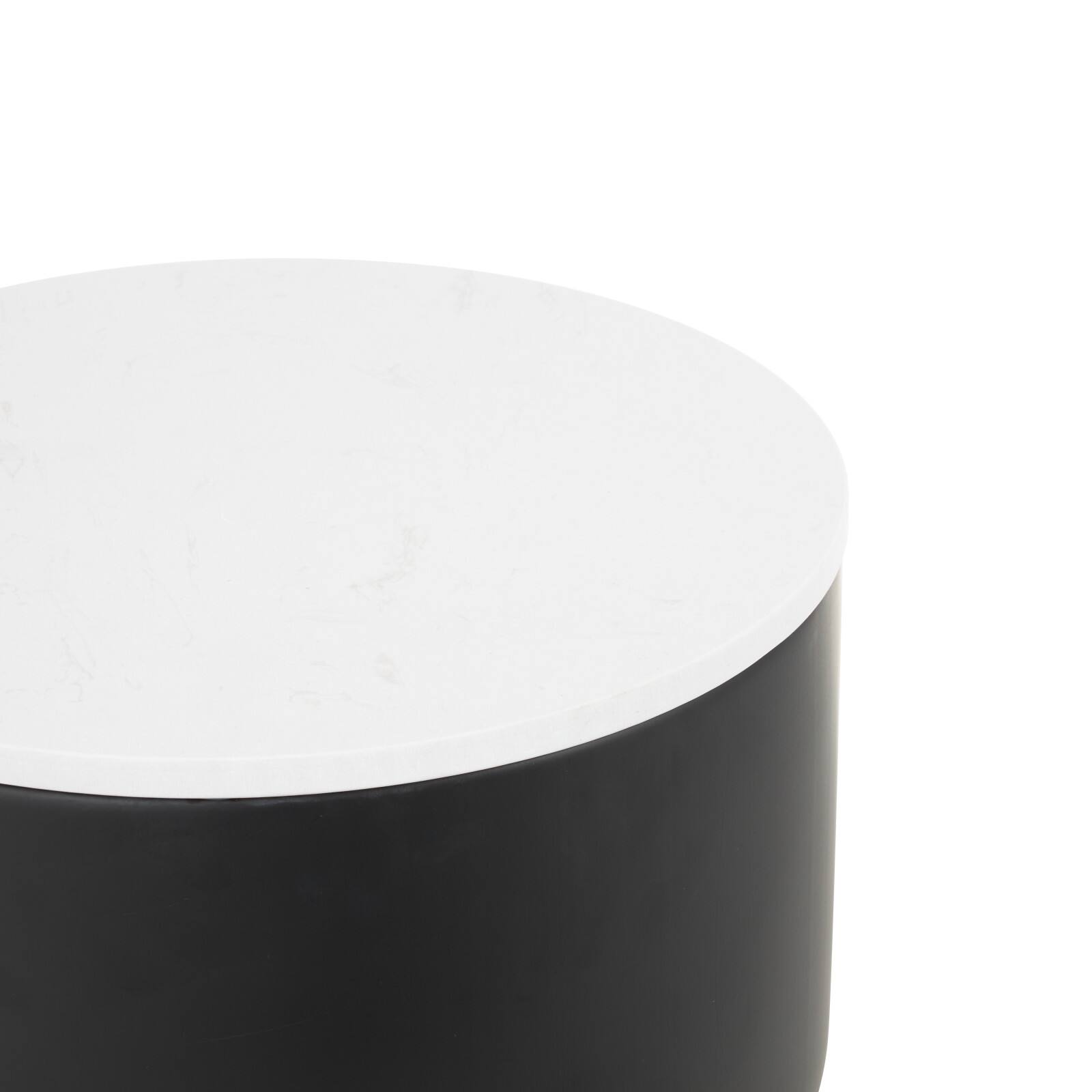 18.75" Black Metal Ribbed Side End Accent Table with White Marble Tabletop